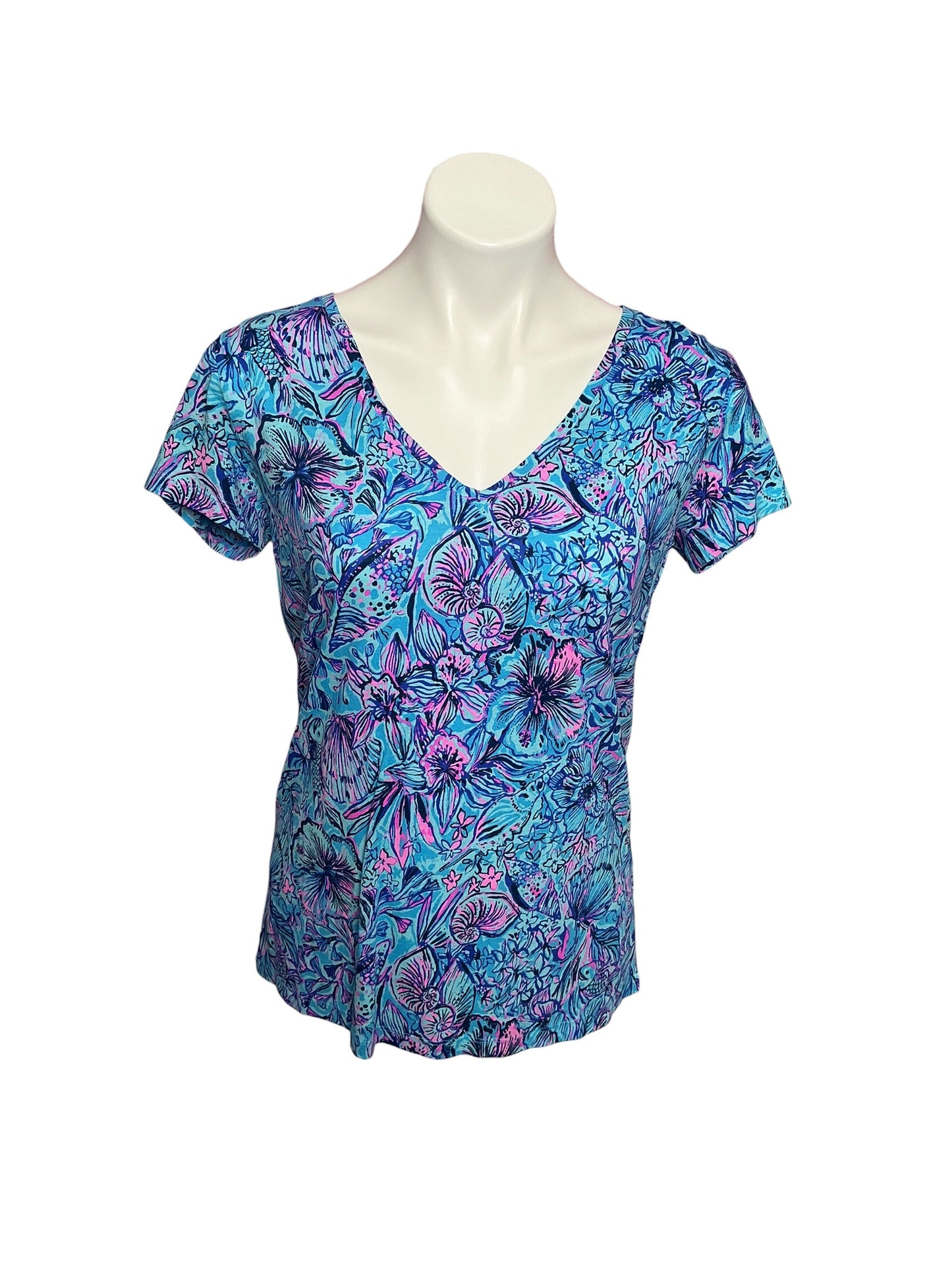 Lilly Pulitzer Meredith Tee Breakwater Blue Shells n Bells - Size S