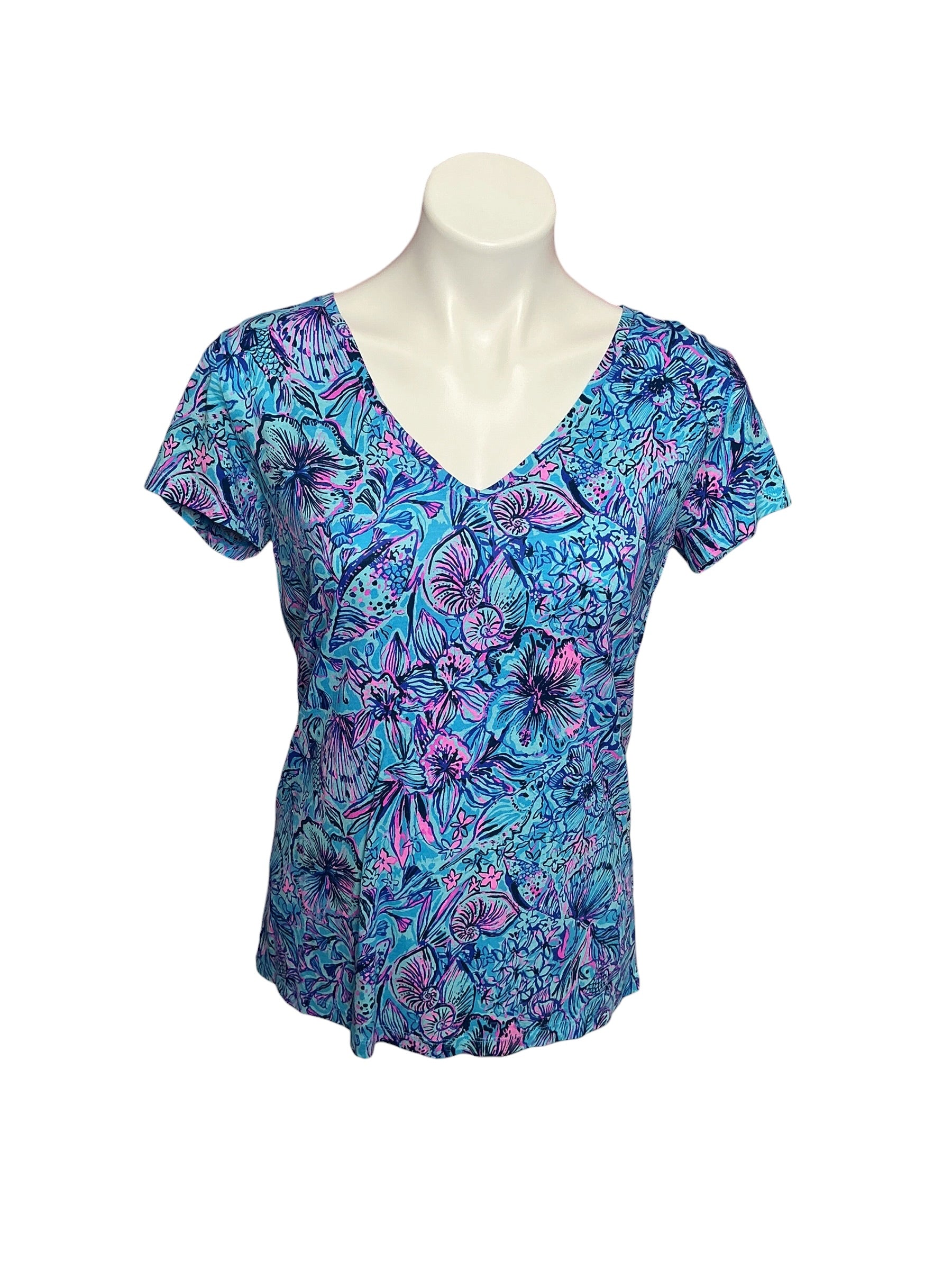 Lilly Pulitzer Meredith Tee Breakwater Blue Shells n Bells - Size S