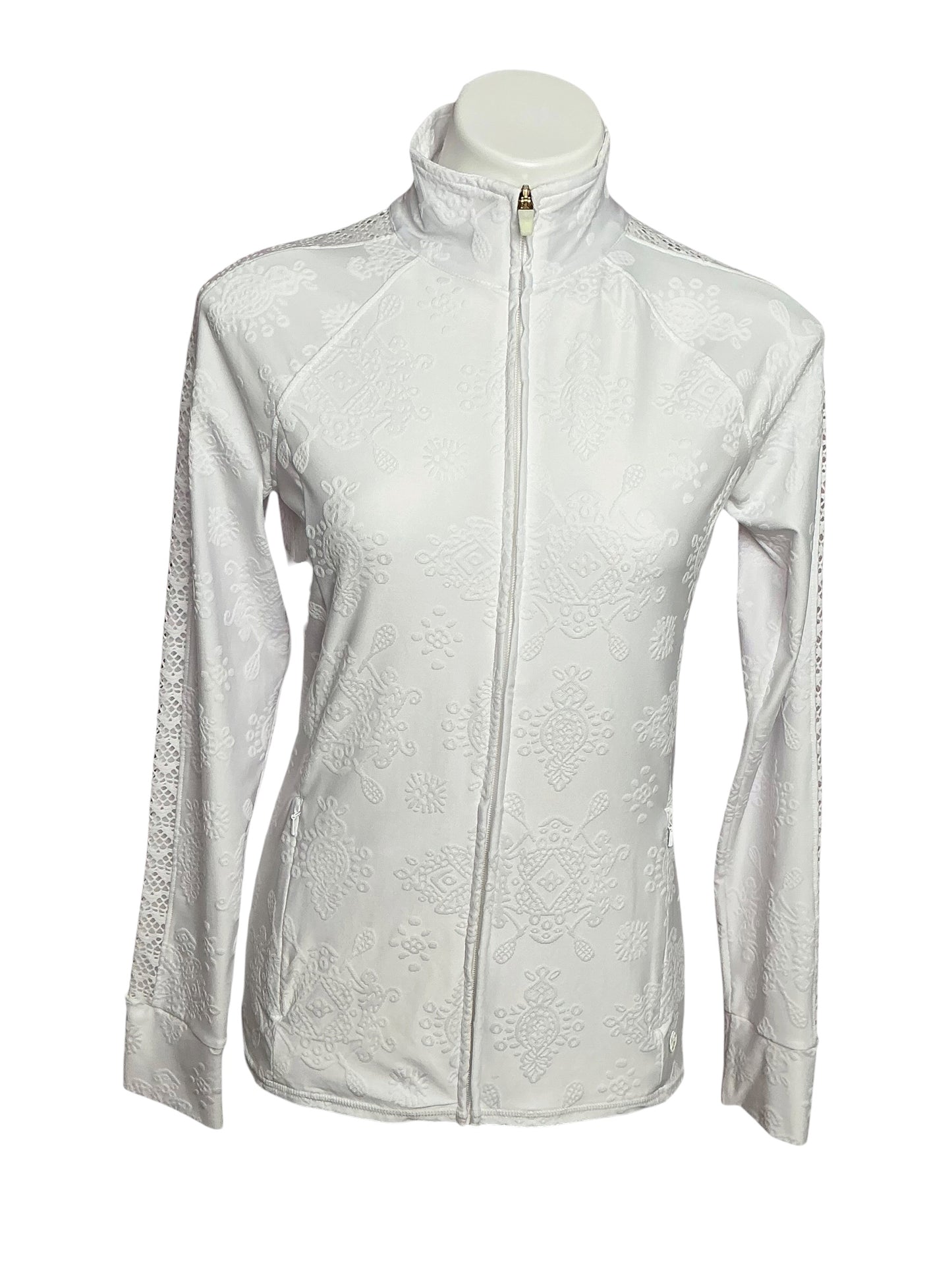 Lilly Pulitzer Luxletic Conelly Tennis Jacket Resort White Nylon Tennis Monkey Knit Jacquard - Size M