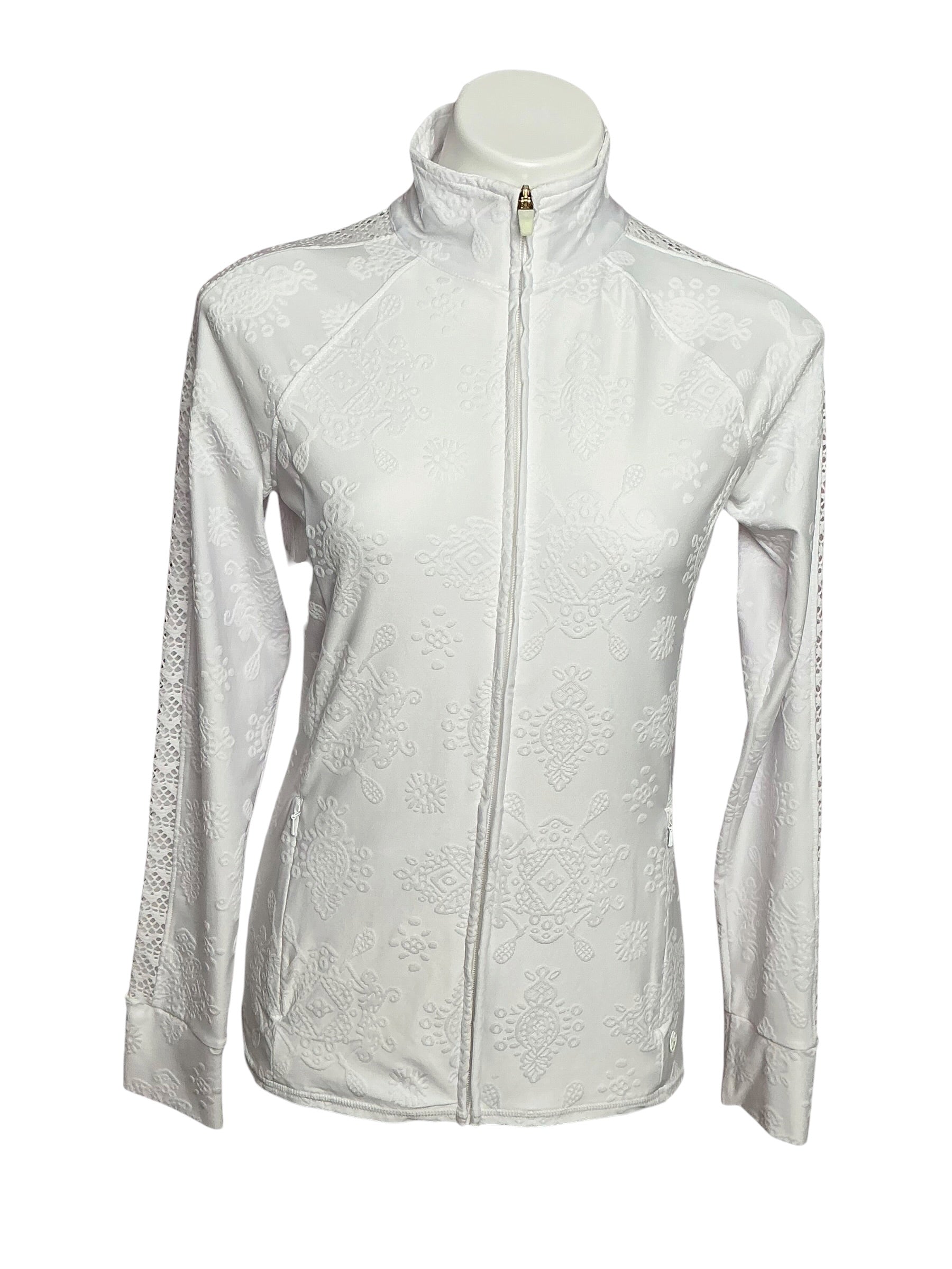 Lilly Pulitzer Luxletic Conelly Tennis Jacket Resort White Nylon Tennis Monkey Knit Jacquard - Size M