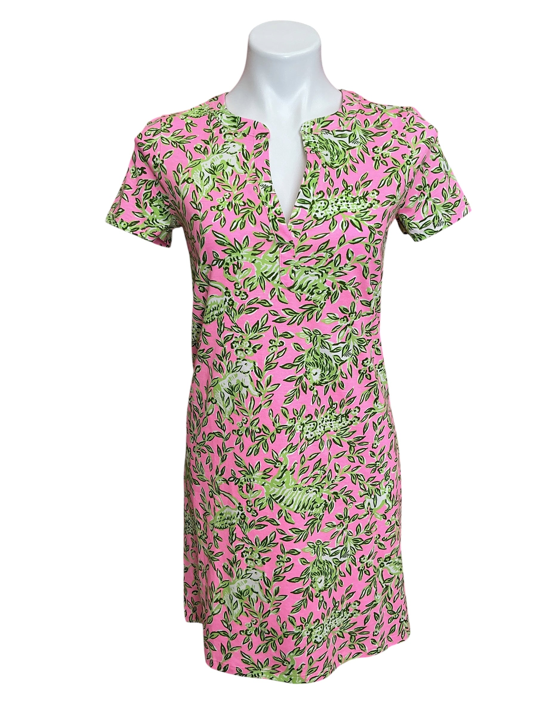 Lilly Pulitzer NWT Dev Short Sleeve Dress Rousseau Pink Mane Character Energy - Size XS