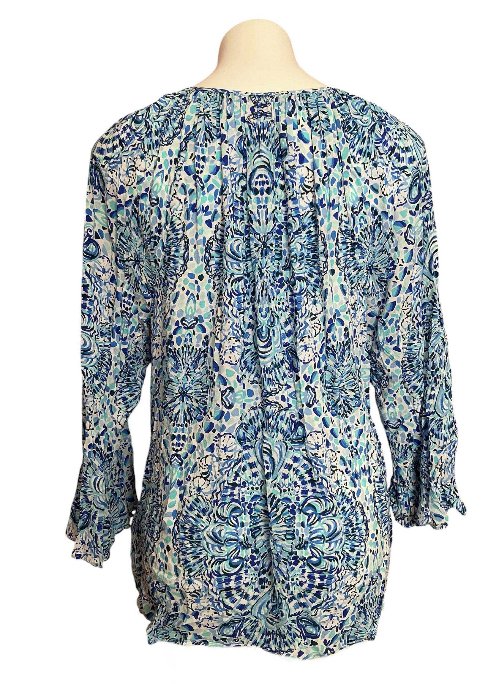 Lilly Pulitzer Willa Flounce Sleeve Top Taverna Blue Tile - Size L