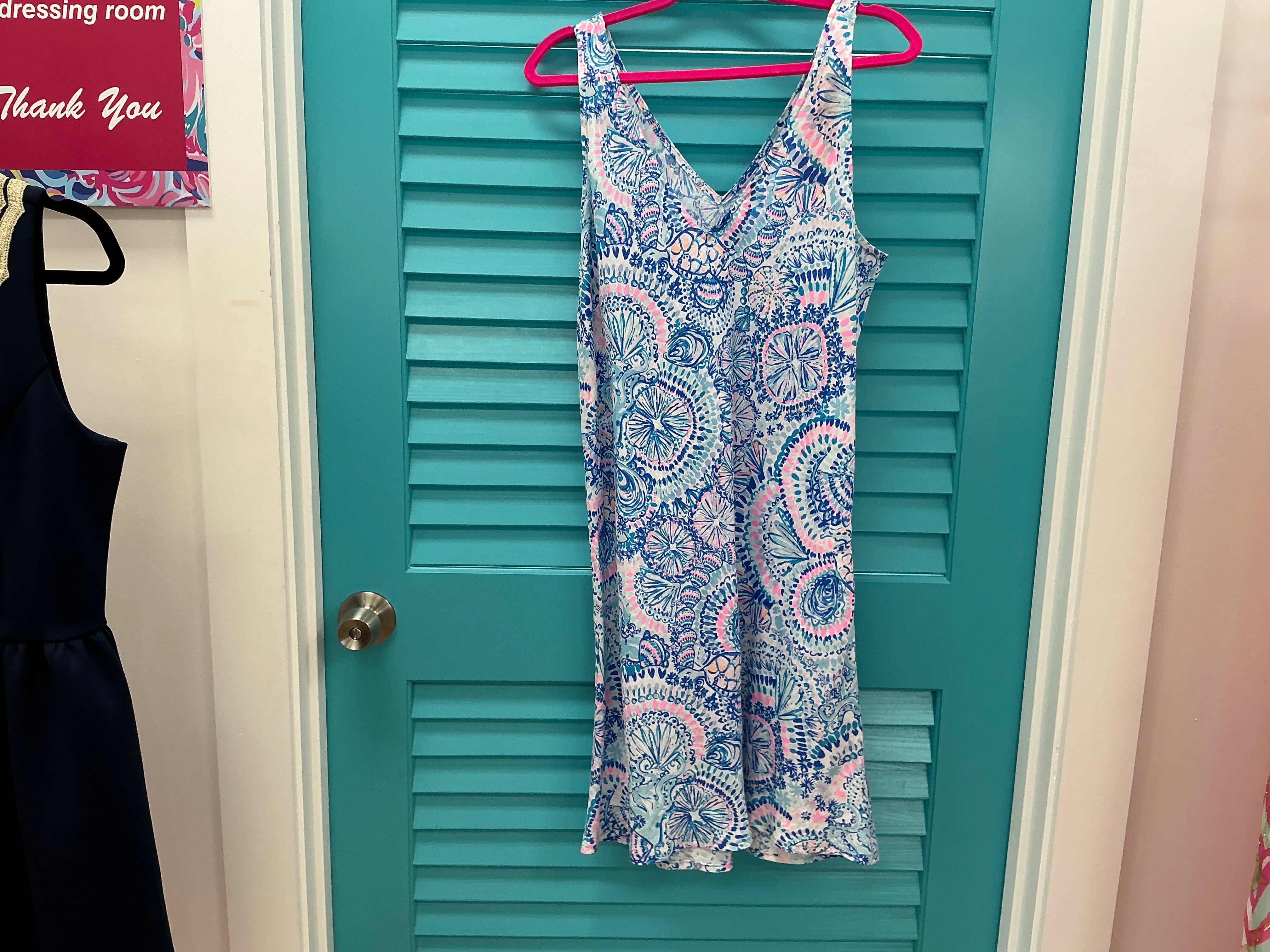 Lilly Pulitzer NWT Florin Sleeveless Line Dress Blue Grotto Commotion In The Ocean - Size L