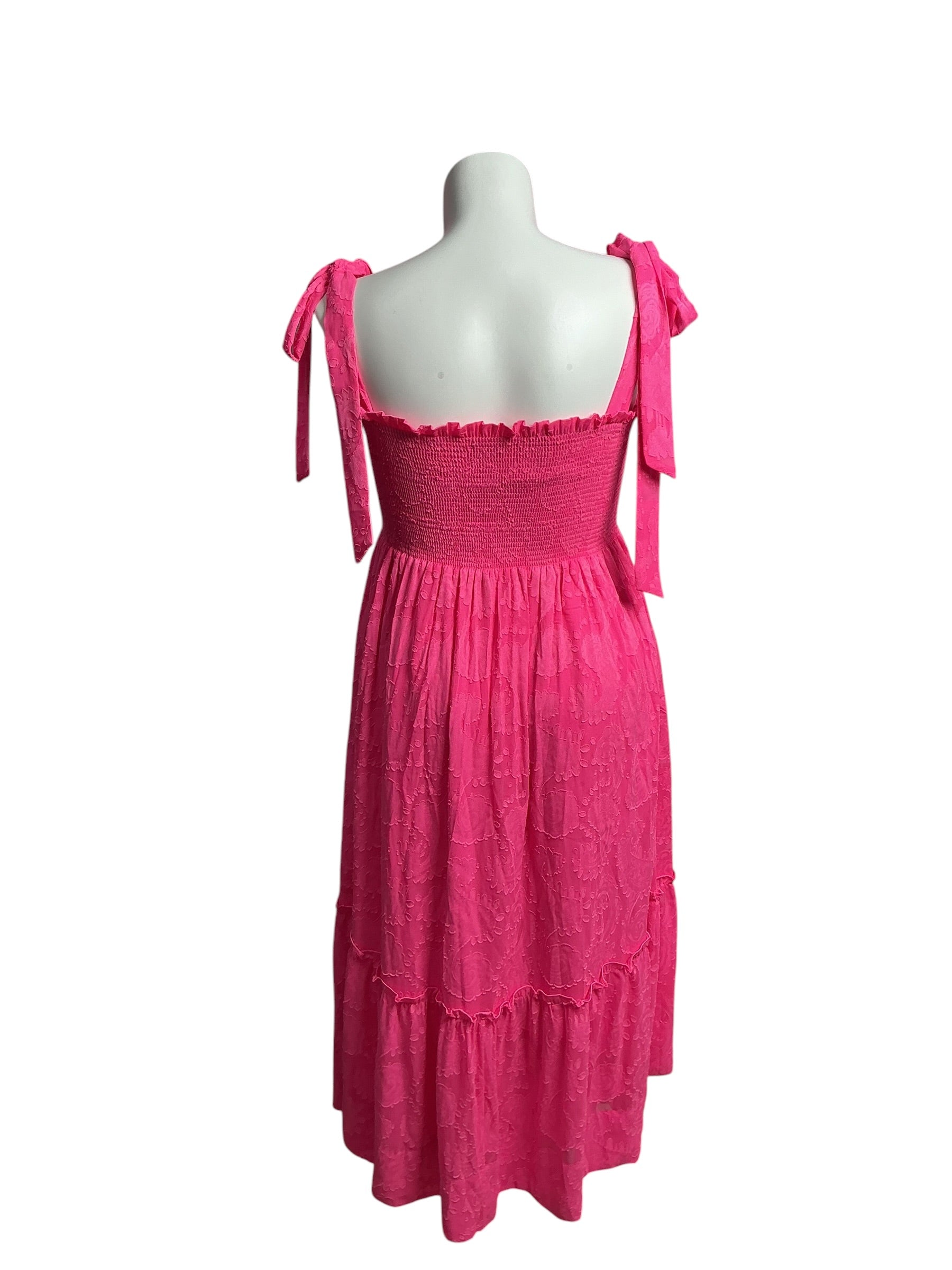 Lilly Pulitzer- Rivera Smocked Midi Dress  Cockatoo Pink Tangerine Dream Size L
