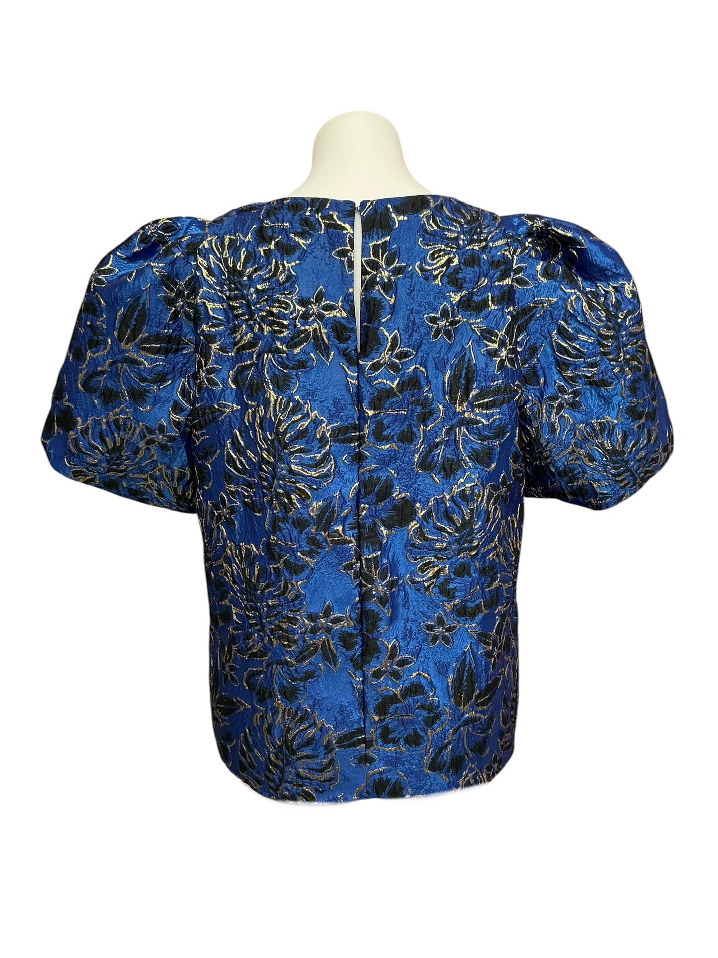 Lilly Pulitzer Pratt Short Sleeve Top Blue Grotto Twilight Floral Brocade - Size L