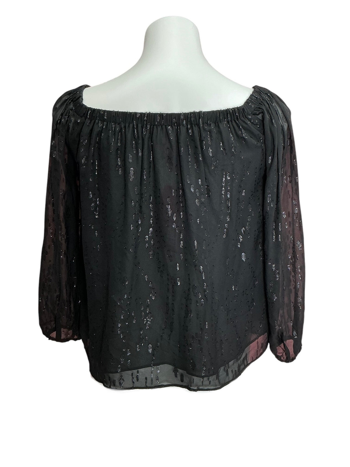 Lilly Pulitzer NWT Emilee Long Sleeve Off The Shoulder Top Onyx Black Fish Clip Chiffon - Size S