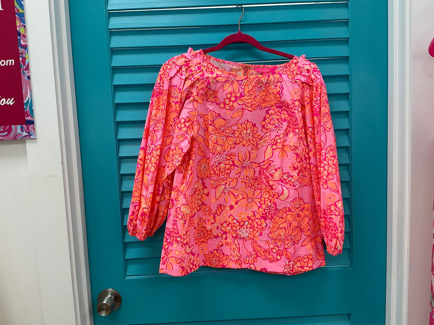 Lilly Pulitzer NWT Barbara 3/4 Sleeve Cotton Top Mandevilla Baby Days Bloom - Size M