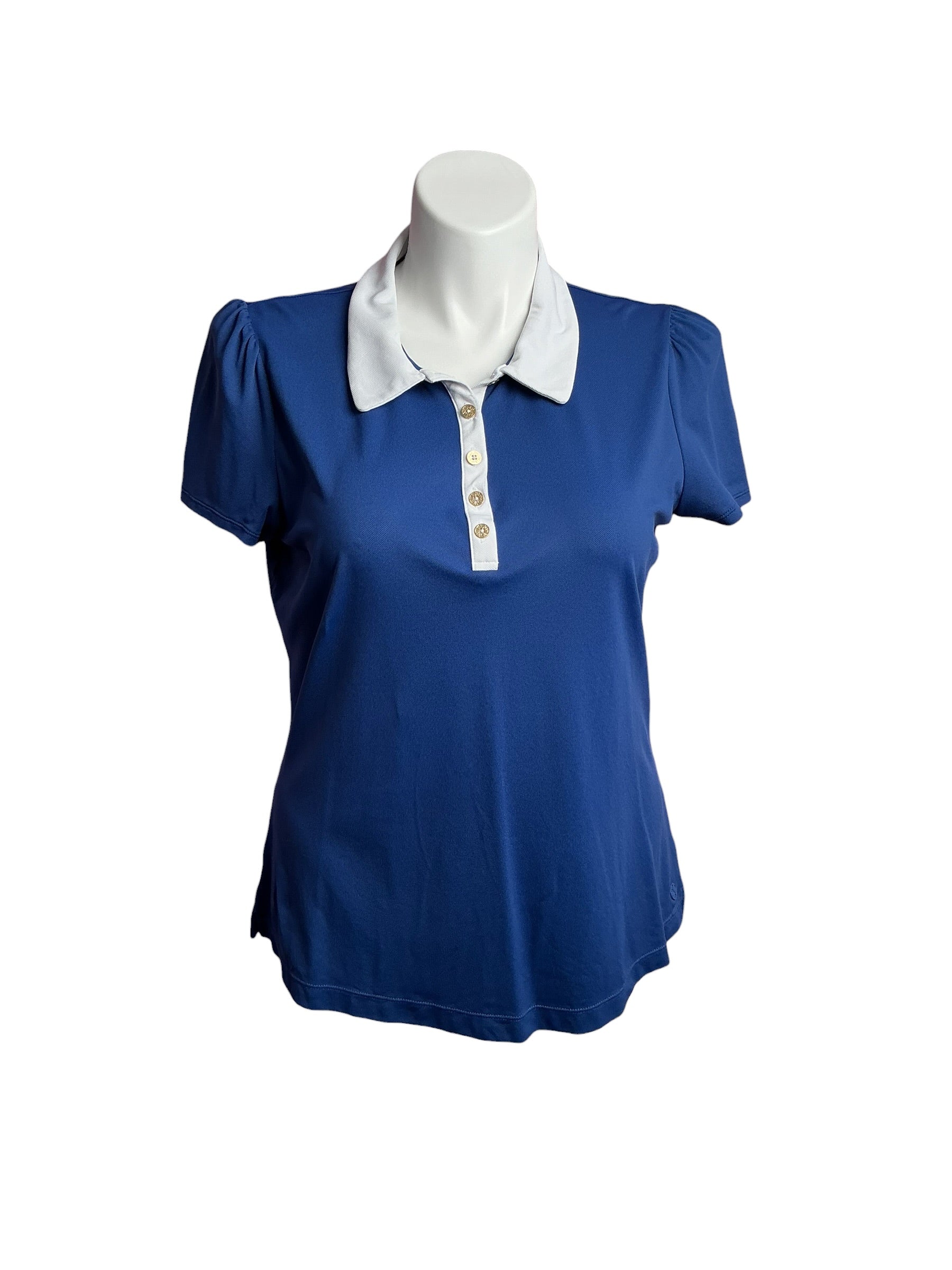 Lilly Pulitzer- Luxletic Frida Puff Sleeve Polo Top Oyster Bay Navy Size XL