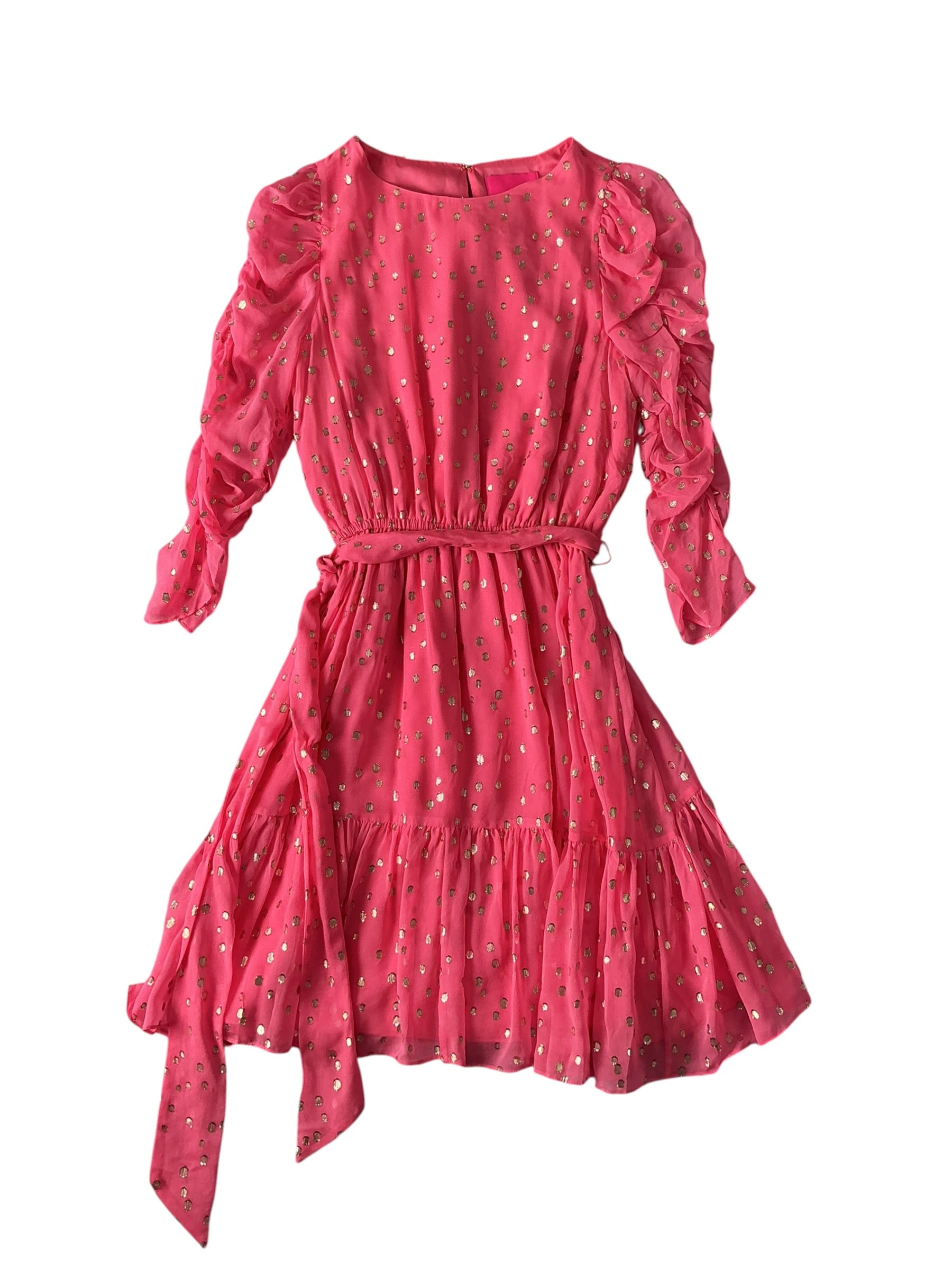 Lilly Pulitzer NWT Chianna Silk Dress Coral Sands with Gold Metallic Silk Clip - Size 4