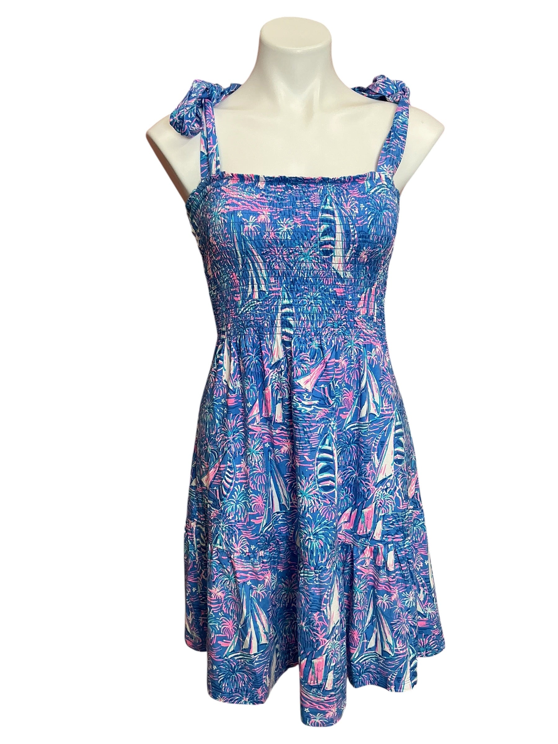 Lilly Pulitzer Kailua Smocked Dress Boca Blue It’s A Sailabration - Size M