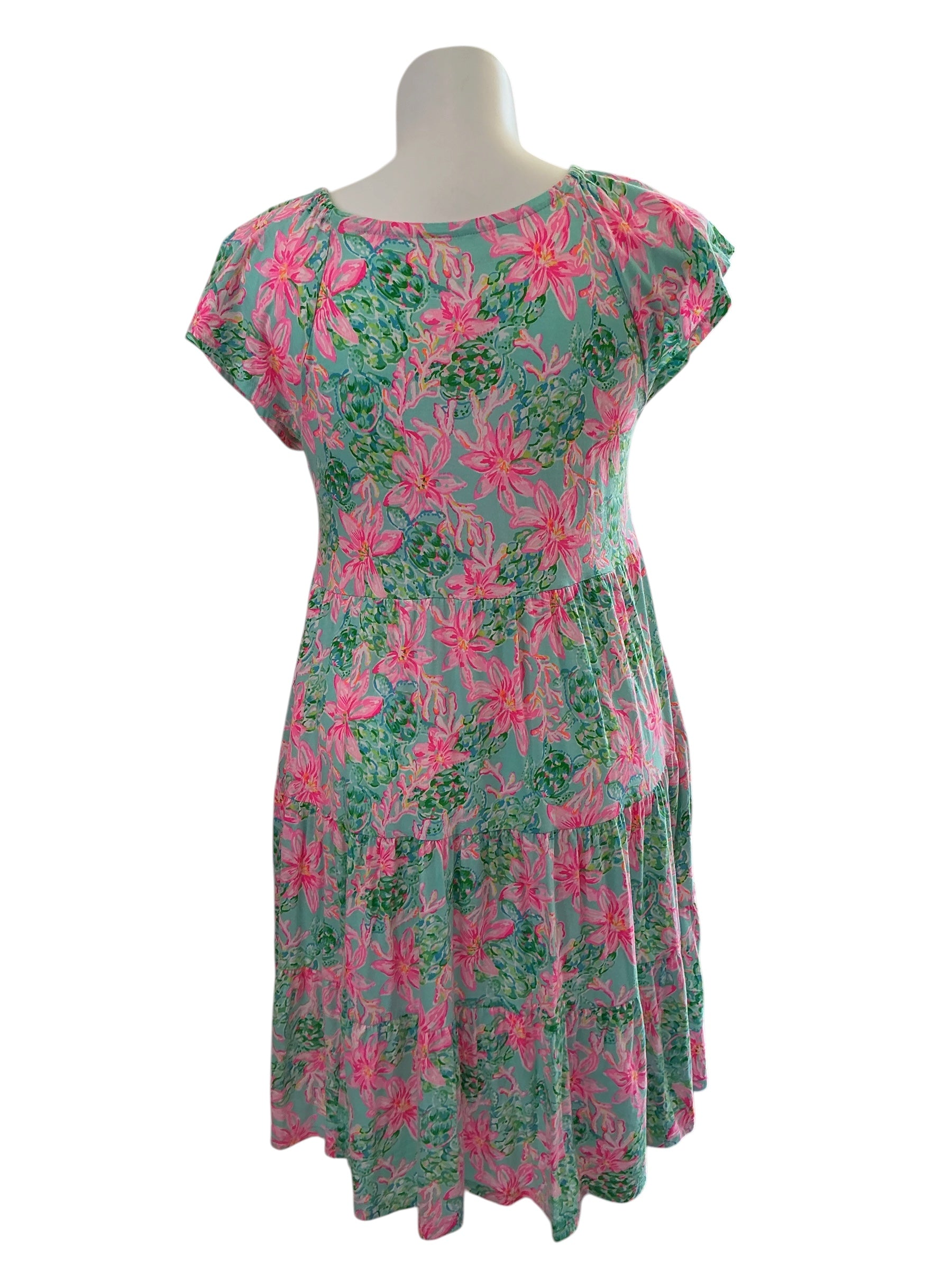 Lilly Pulitzer Kawai Flutter Sleeve Dress - Surf Blue So Shellegant - Size L