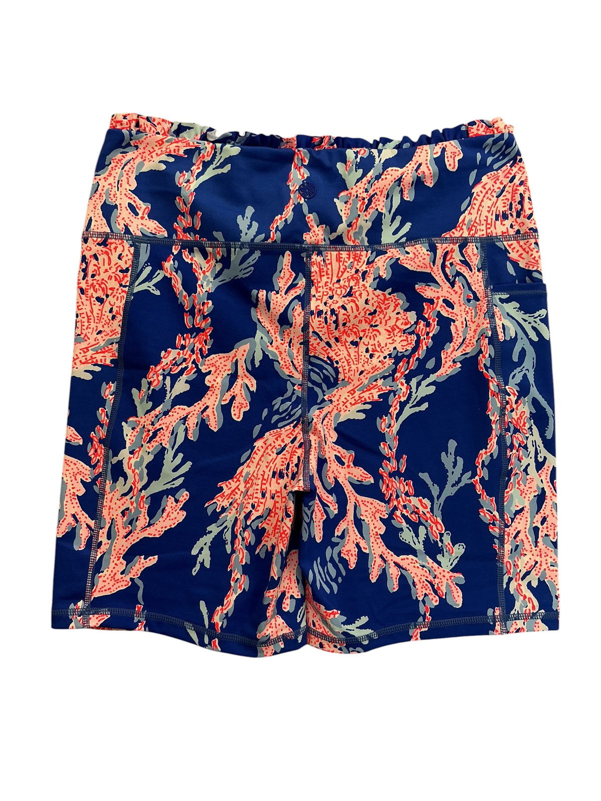 Lilly Pulitzer Weekender High Rise Ruffle Biker Shorts Borealis Blue Swim On Over - Size L