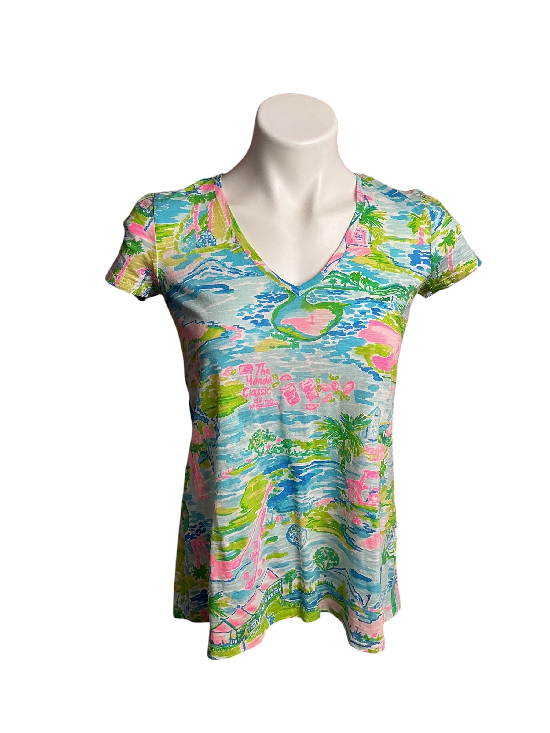 Lilly Pulitzer- Etta V-Neck Top Multi Honda Classic Size XXS