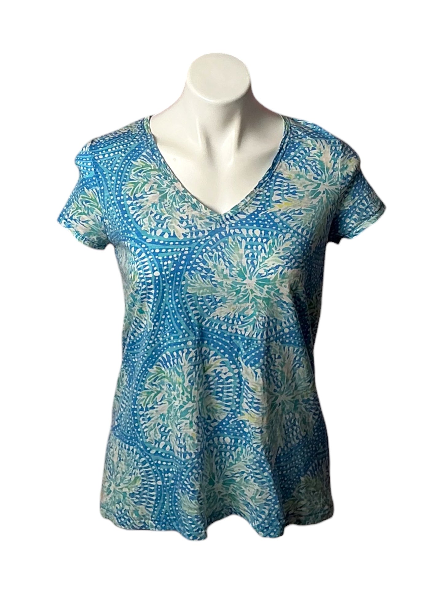 Lilly Pulitzer Etta V-Neck Top Bennet Blue Tropic Like It's Hot - Size S