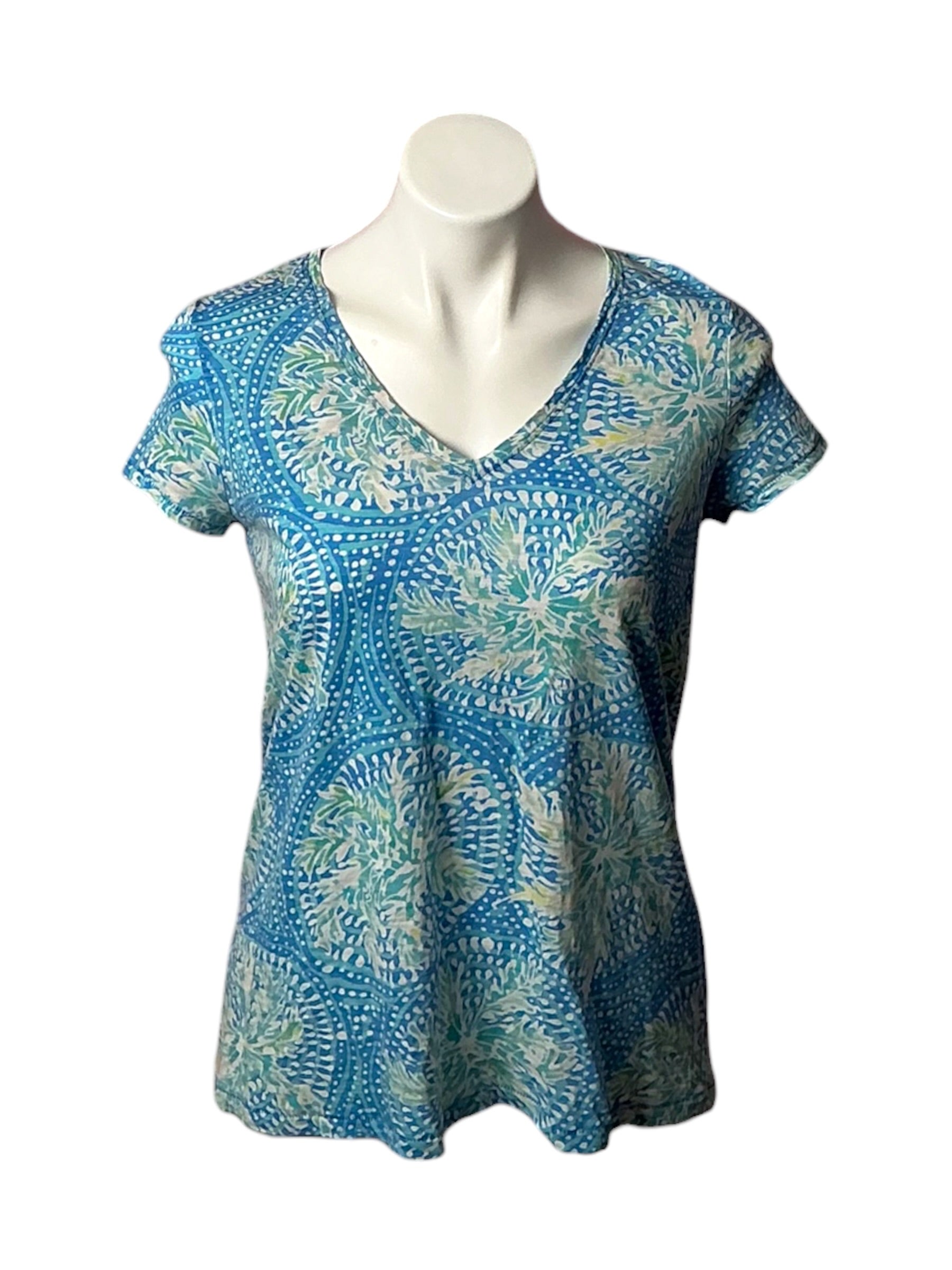 Lilly Pulitzer Etta V-Neck Top Bennet Blue Tropic Like It's Hot - Size S
