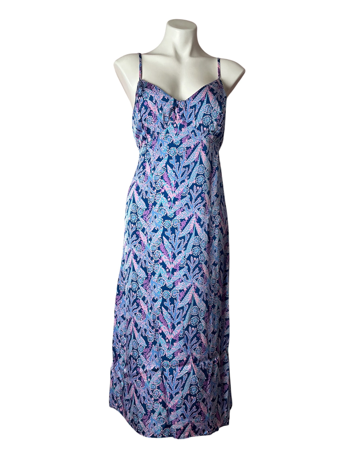 Lilly Pulitzer Keana Satin Midi Slip Dress Barton Blue Star Gazing - Size 12