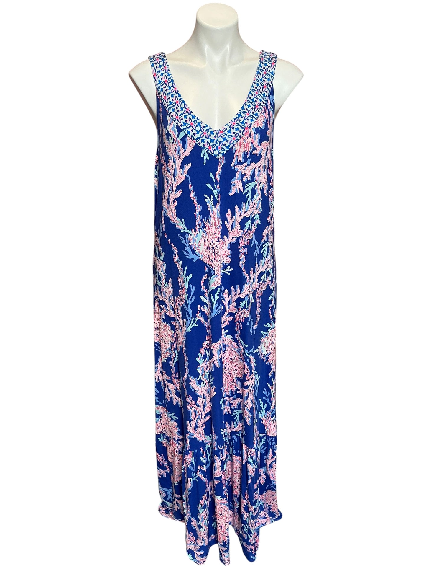 Lilly Pulitzer Madsen V-Neck Midi Dress Borealis Blue Swim On Over - XL