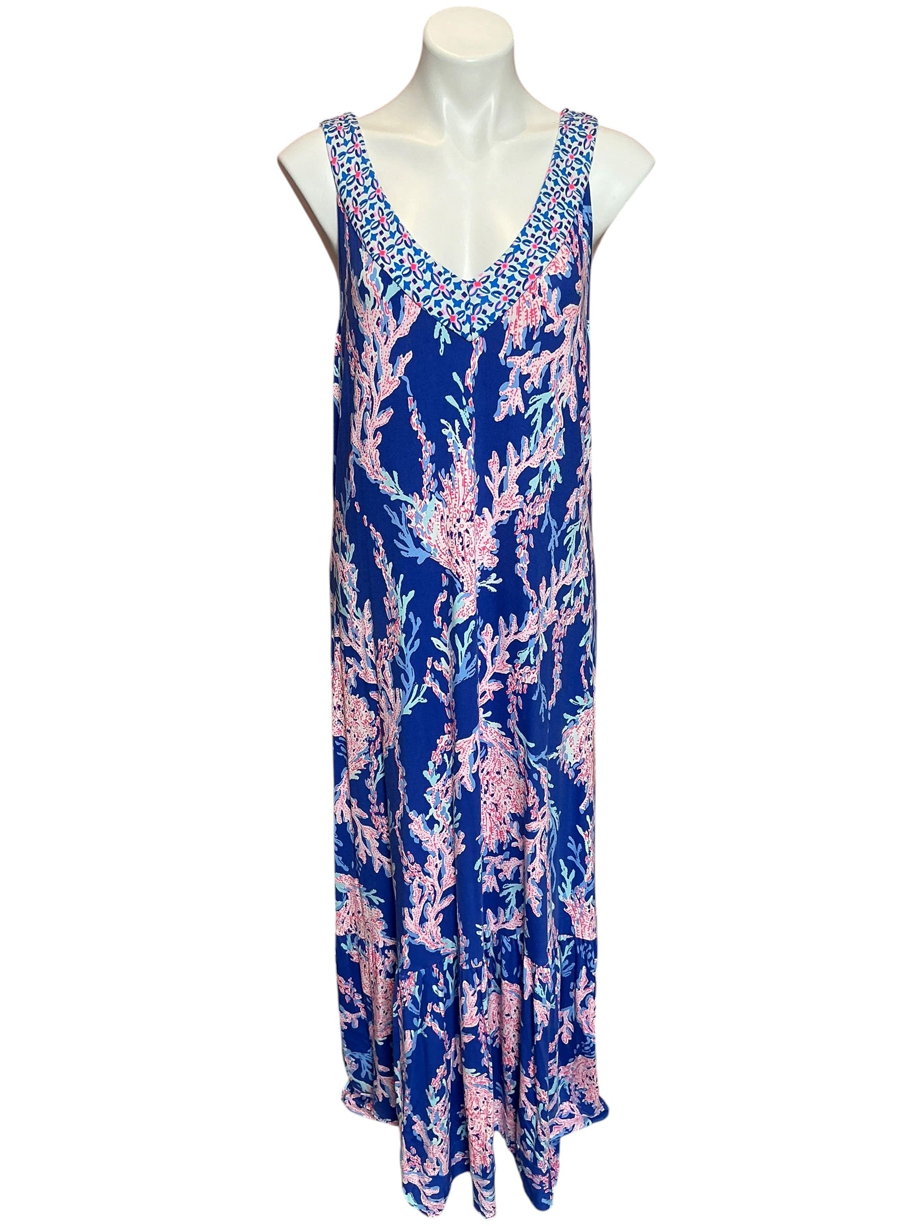 Lilly Pulitzer Madsen V-Neck Midi Dress Borealis Blue Swim On Over - XL