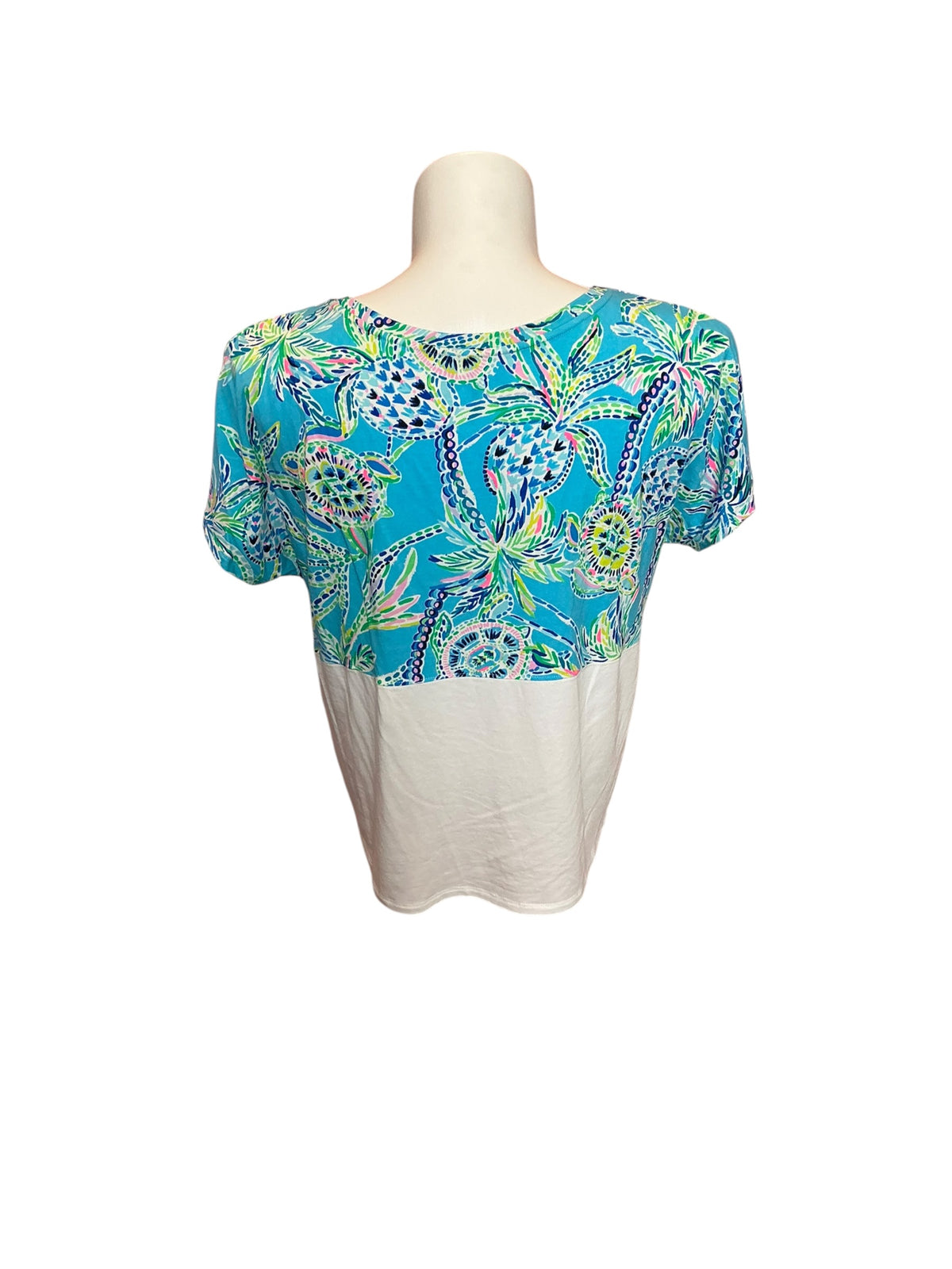 Lilly Pulitzer Finn Cropped Short Sleeve Top Bermuda Blue Turtle Szn - Size XL