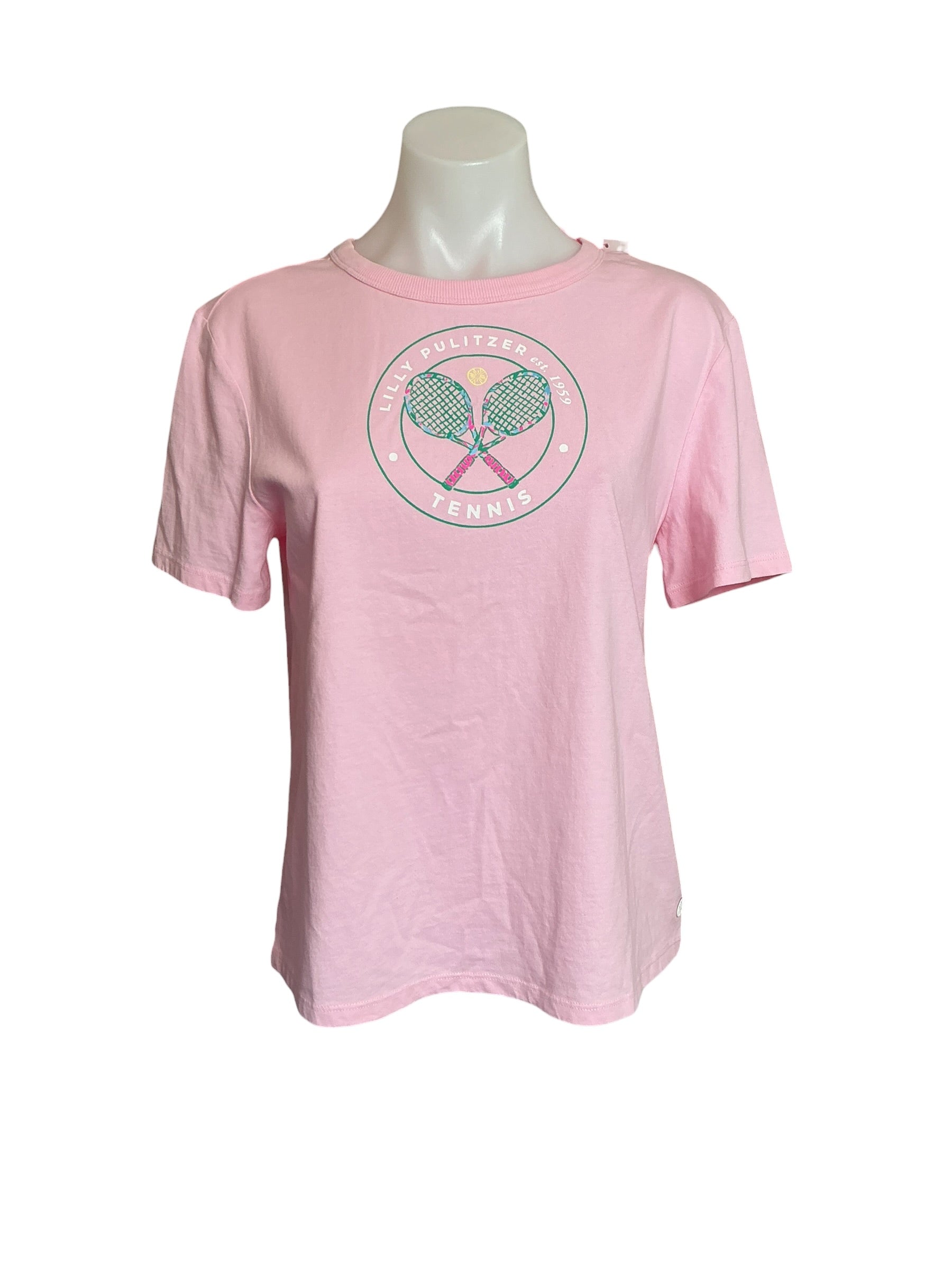 Lilly Pulitzer NWT Rally Tee - Peony Pink Holding Court Tennis - Size XS