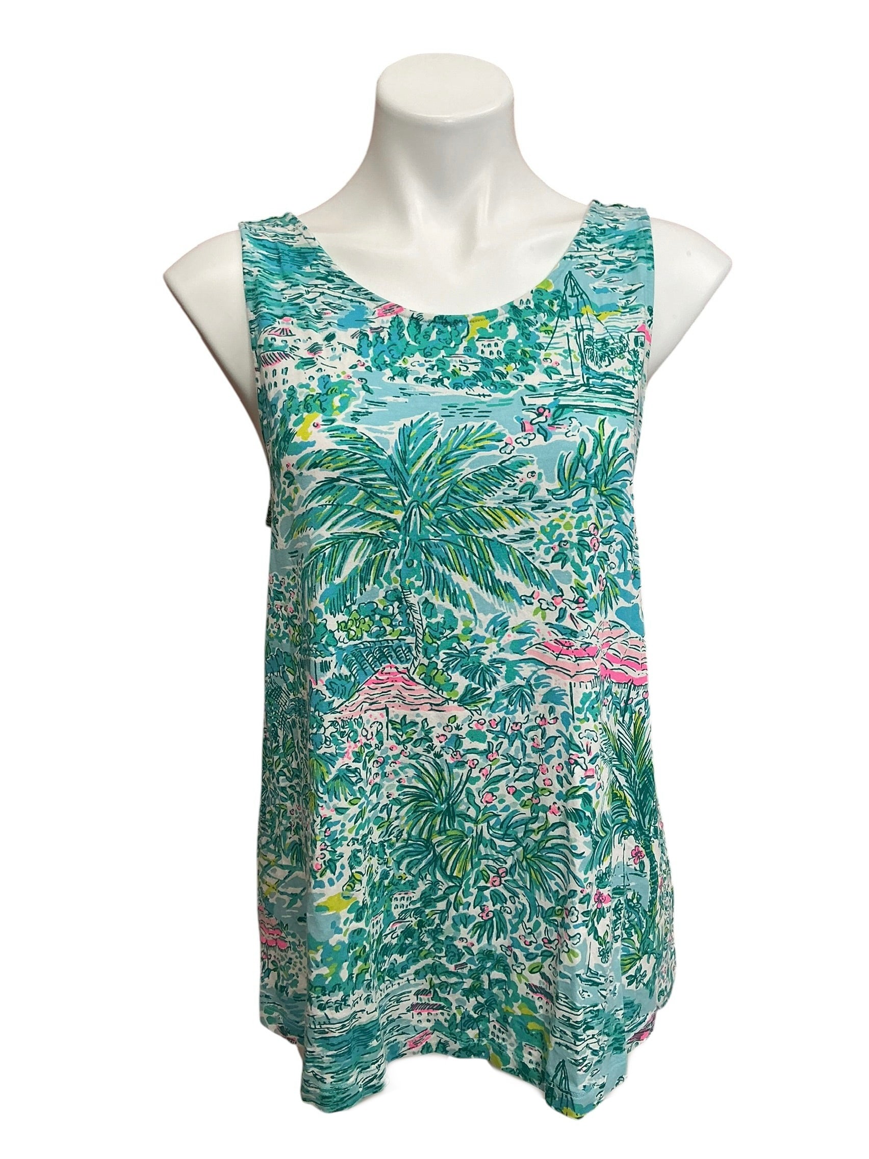 Lilly Pulitzer Kristen Tank Top Gustavia Green Sunshine City - Size L