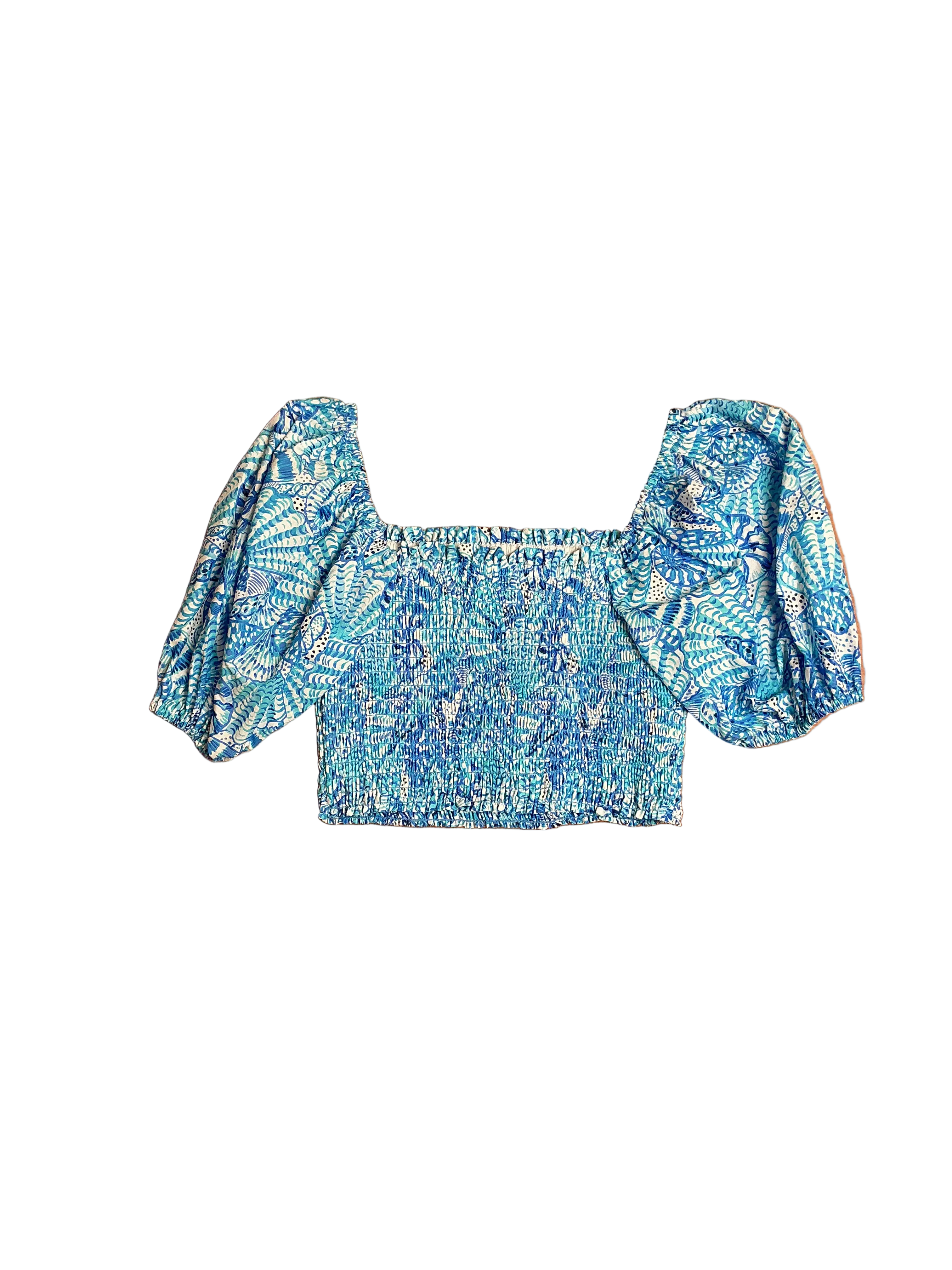 Lilly Pulitzer Aston Smocked Top Amalfi Blue By The Seashore - Size S