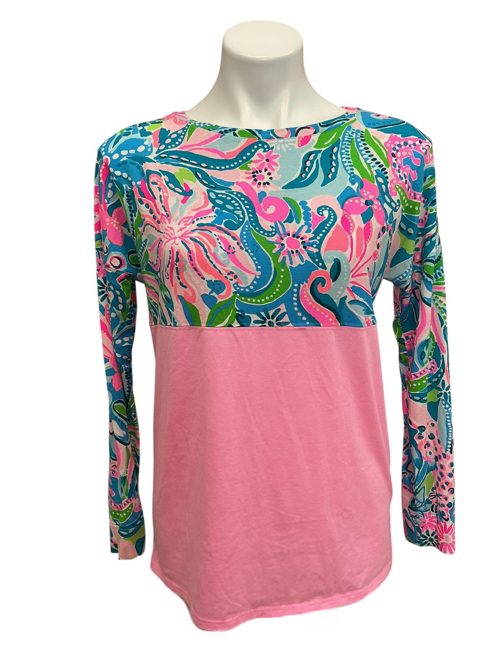 Lilly Pulitzer Finn Top Turquoise Oasis Golden Hour - Size S