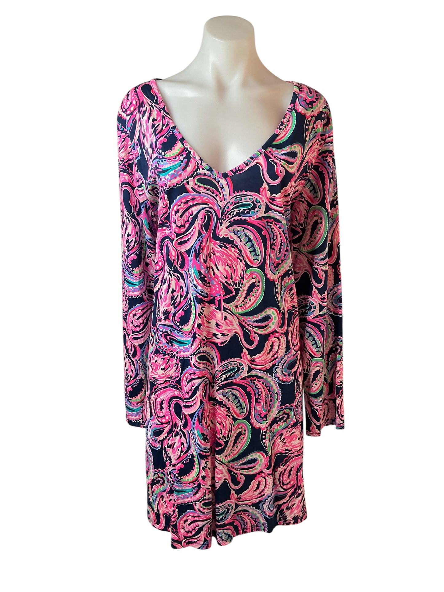 Lilly Pulitzer Long Sleeve Etta Dress High Tide Navy Flock To The Top - Size  XXL