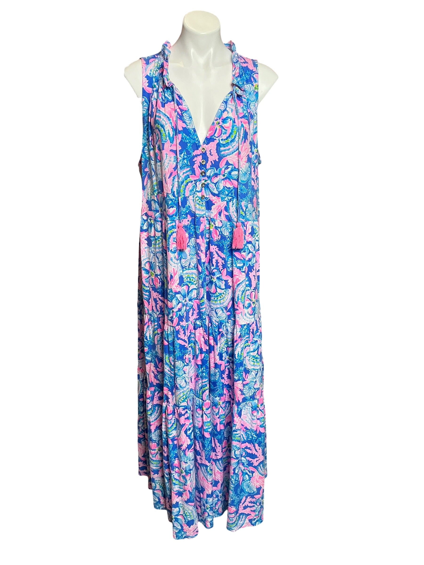 Lilly Pulitzer Malone Maxi Dress Blue Tang Sitting Seaside - Size XXL