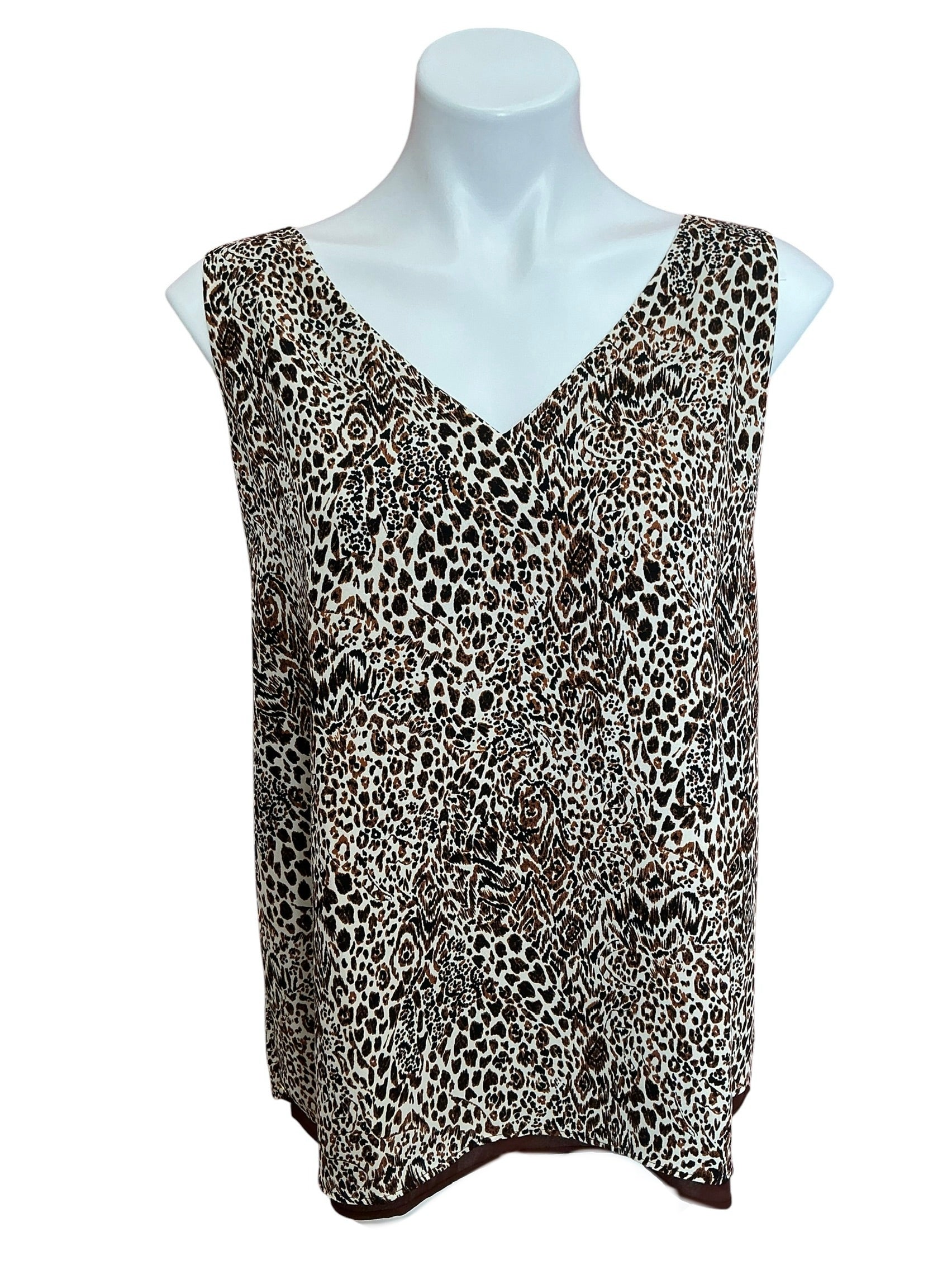 Lilly Pulitzer Florin Reversible V Neck Tank Top Brown Multi Leopard - Size XL