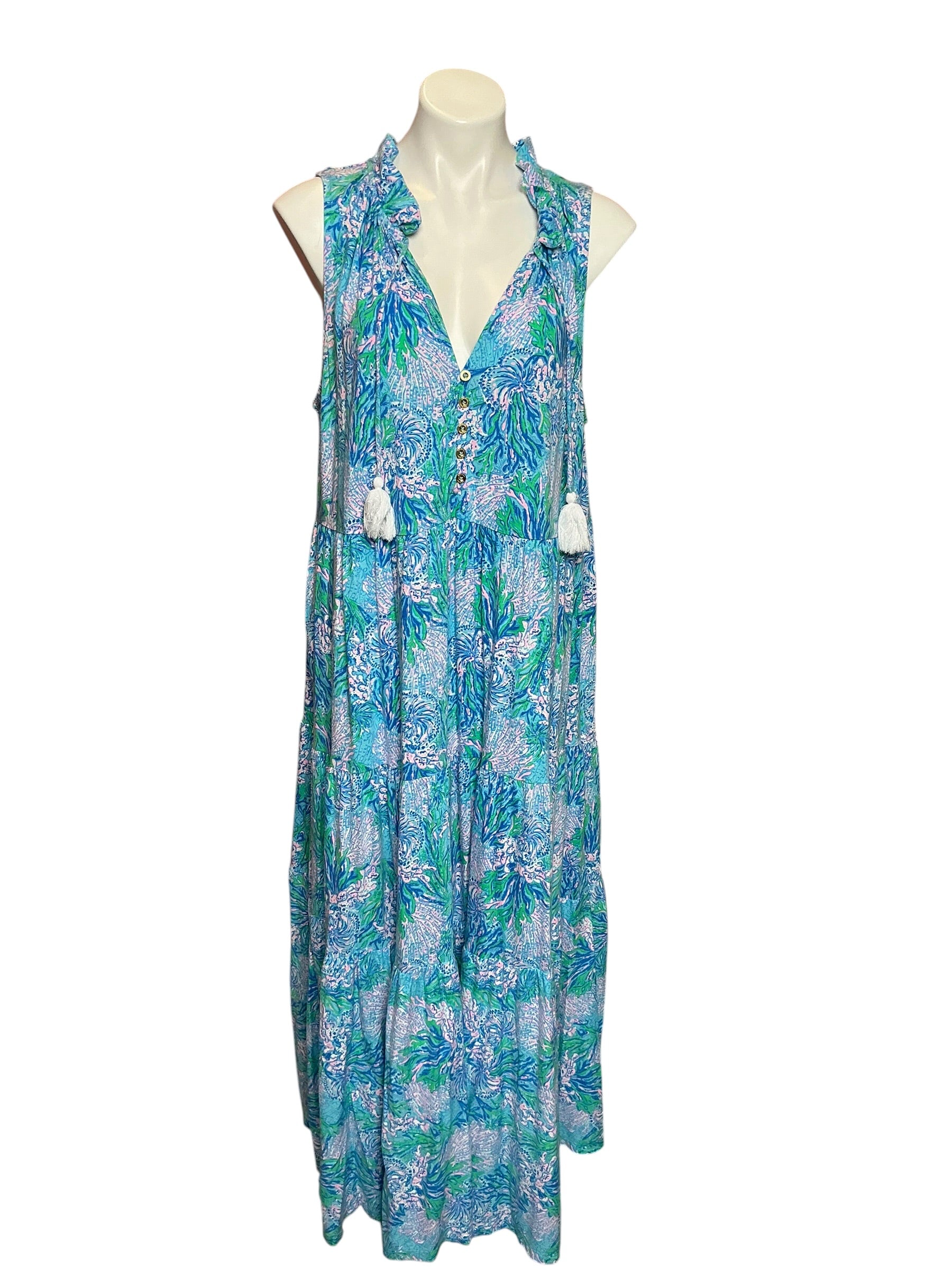 Lilly Pulitzer Malone Maxi Dress Las Olas Aqua Strong Current Sea - Size xl