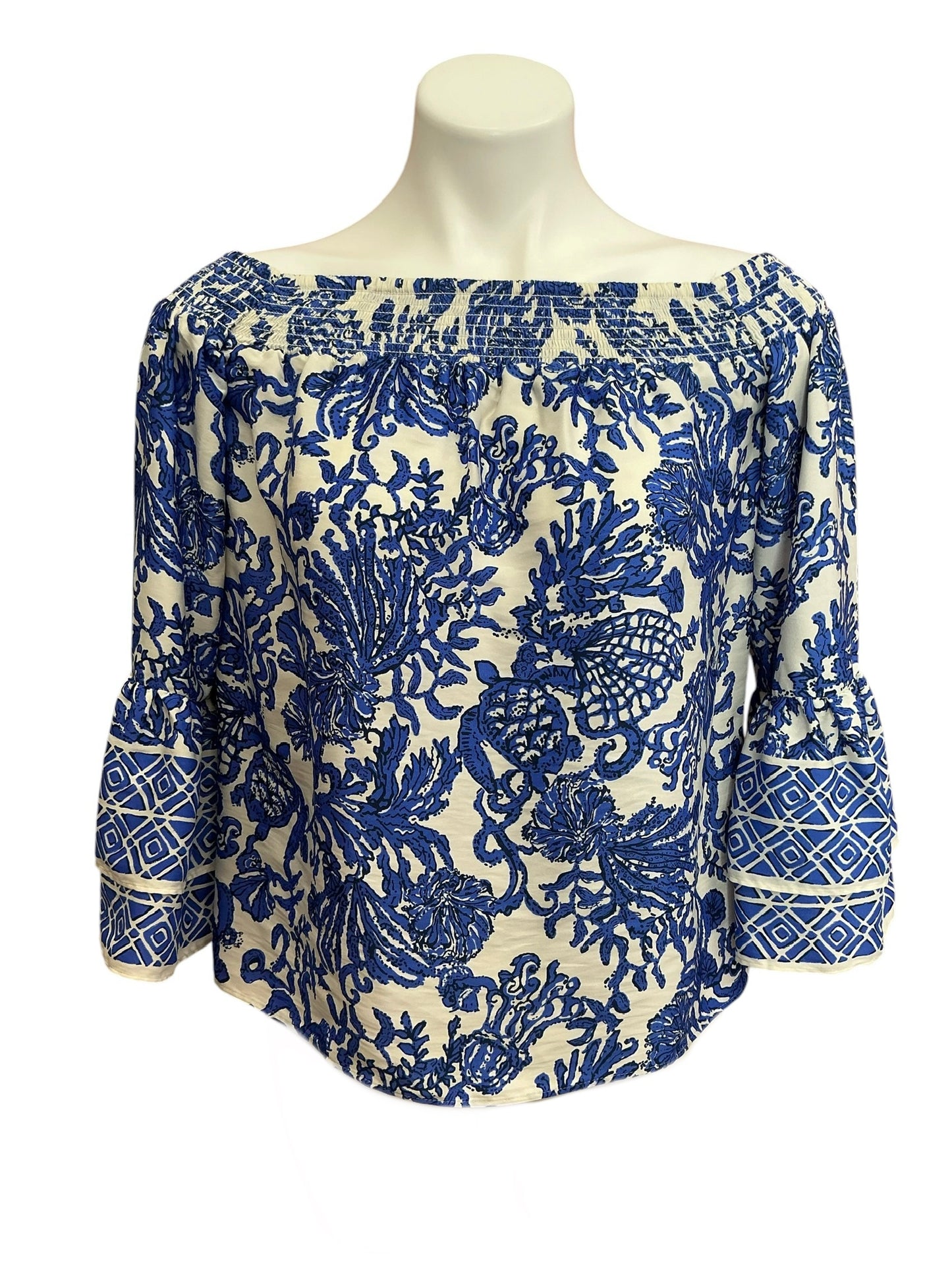 Lilly Pulitzer Kaori Off-The-Shoulder Top Deeper Coconut Ride With Me - Size XS