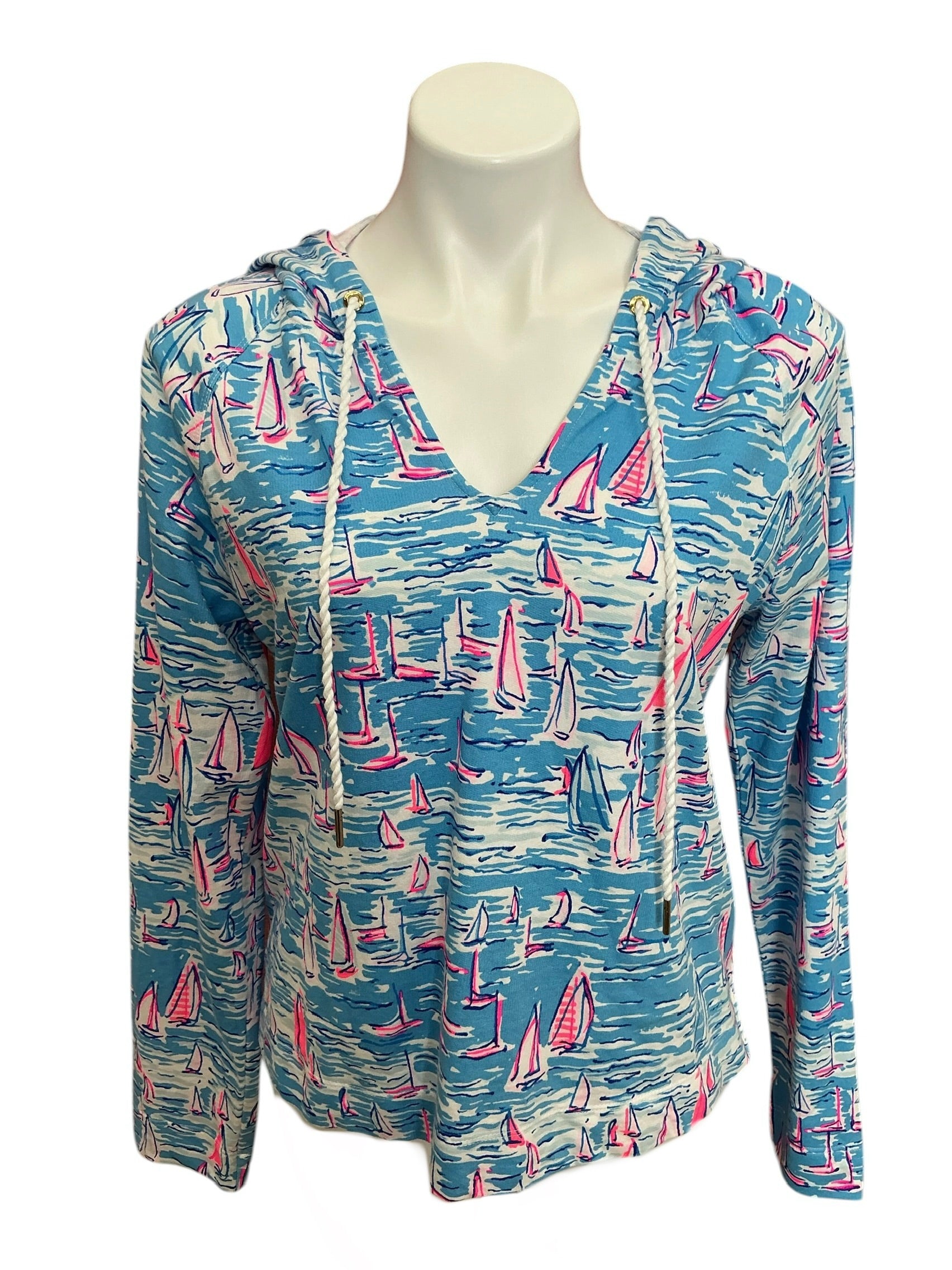 Lilly Pulitzer Kiawah Cropped Hoodie Borealis Blue Swim On Over - Size M