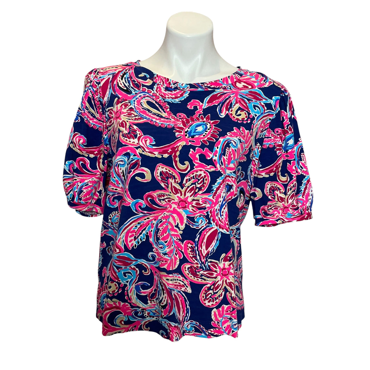 Lilly Pulitzer Rhett Puff Sleeve Knit Top Multi Flitting About - Size XL