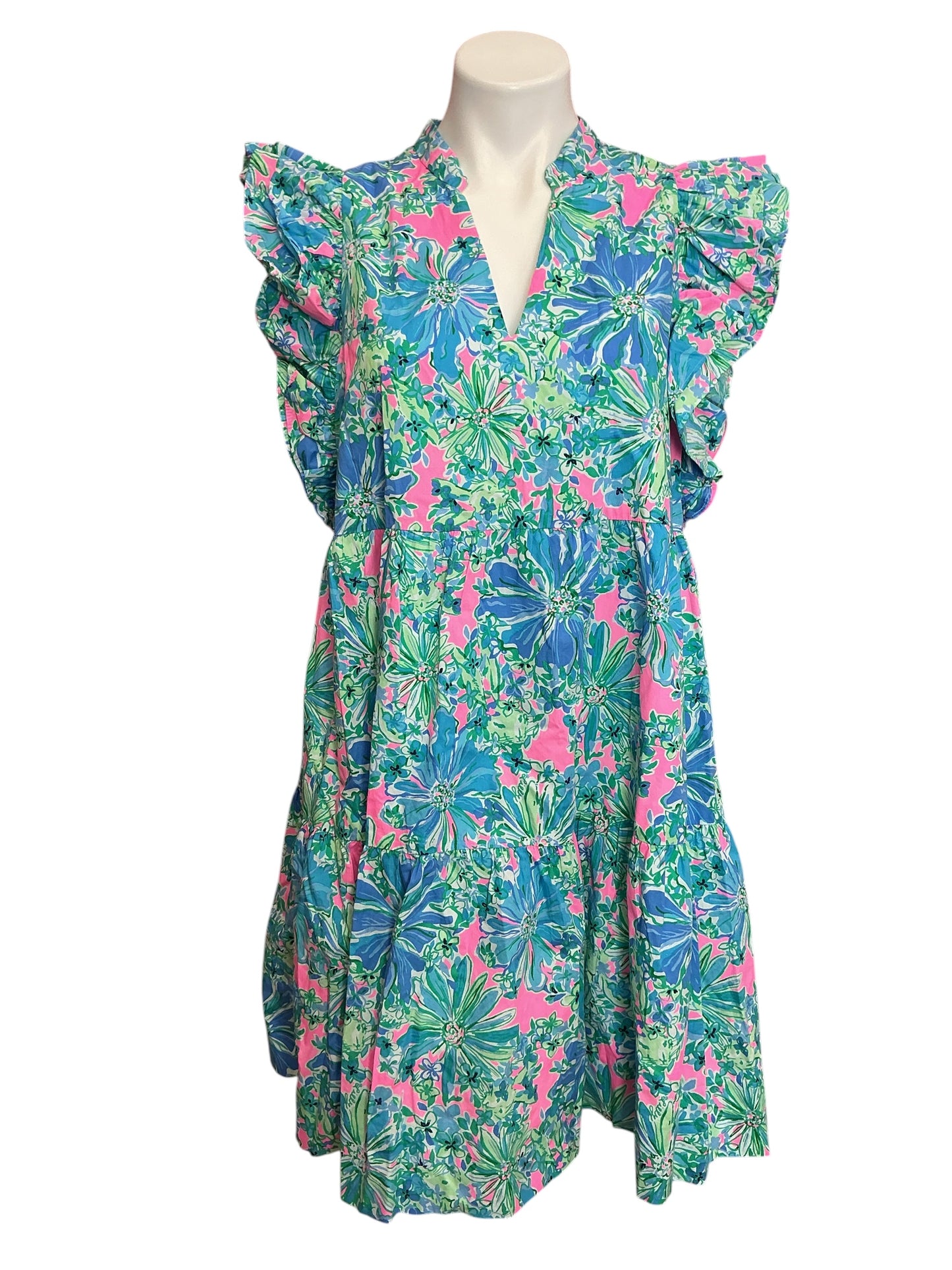 Lilly Pulitzer Aldena Ruffle Sleeve Cotton Dress A Cherry On Top - Size L