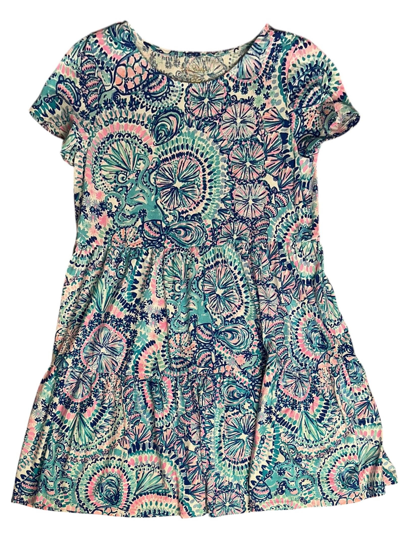 Lilly Pulitzer Girls Mini Geanna Swing Dress Blue Grotto Commotion in the Ocean - Size XL(12-14)