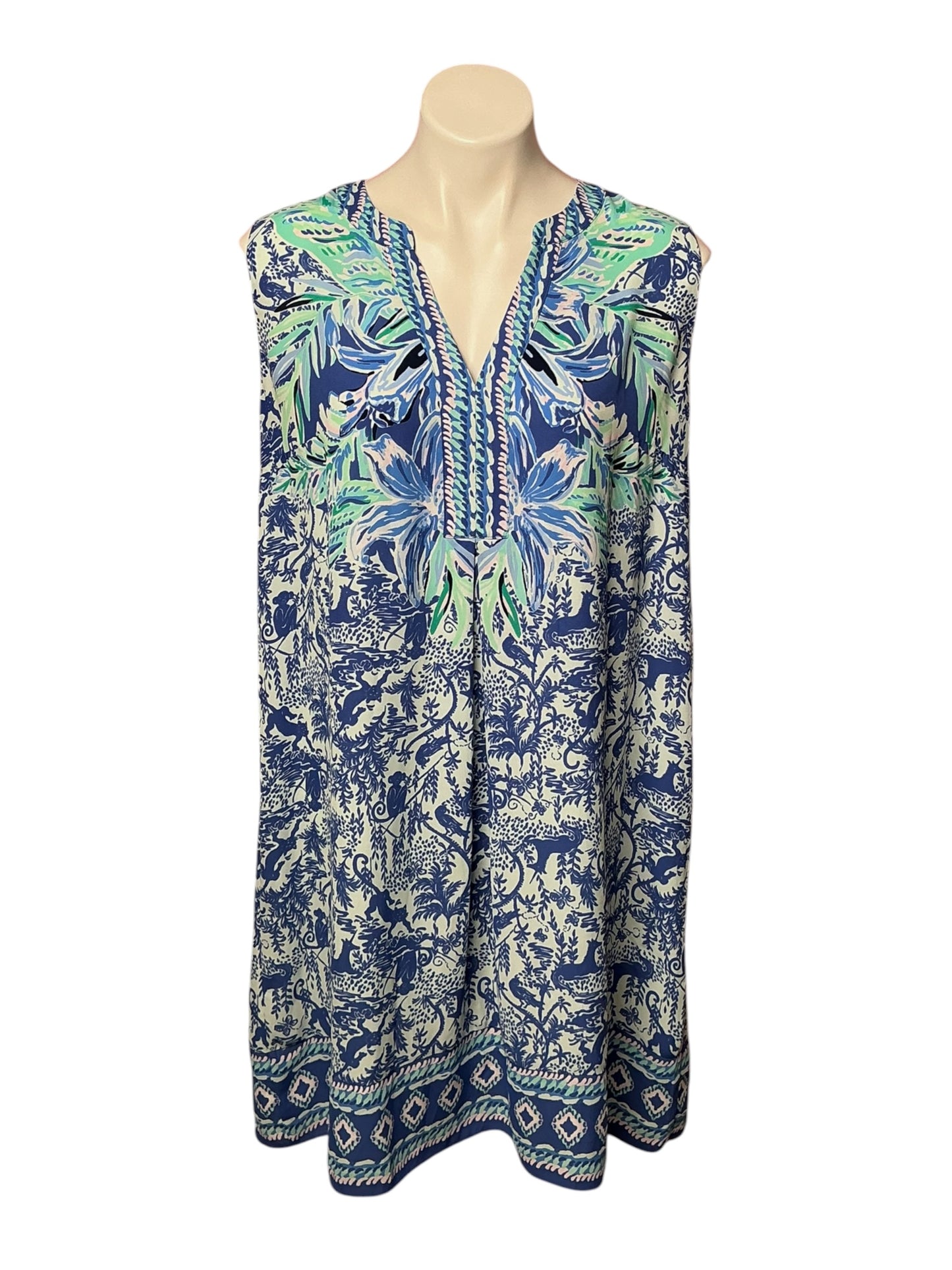 Lilly Pulitzer Evah Shift Dress High Tide Navy Ready Set Gecko Engineered Print - Size XL