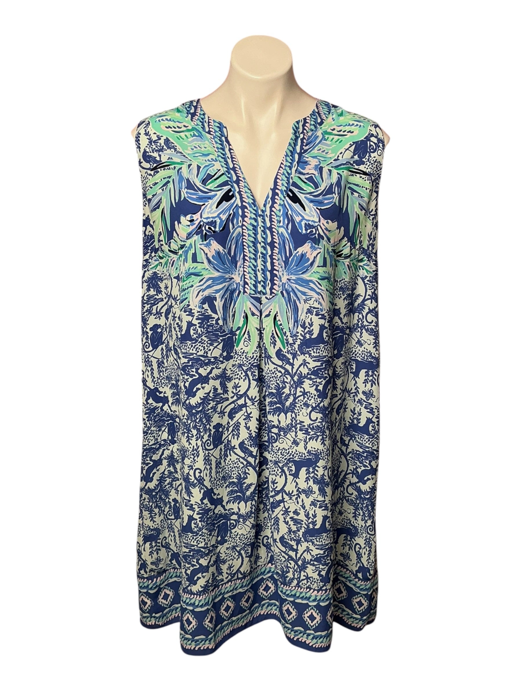 Lilly Pulitzer Evah Shift Dress High Tide Navy Ready Set Gecko Engineered Print - Size XL