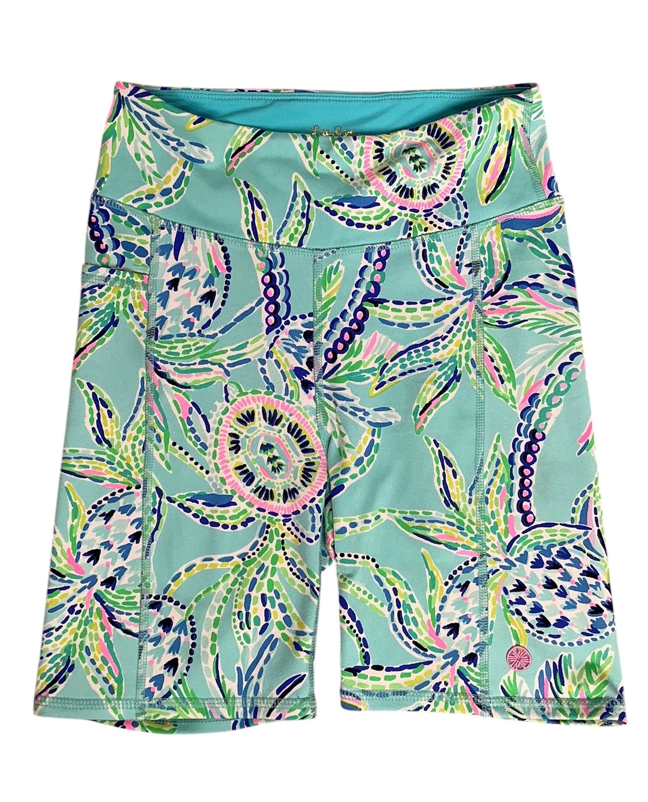 Lilly Pulitzer Luxletic Weekender High-Rise Shorts Bermuda Blue Turtle Szn - Size XS