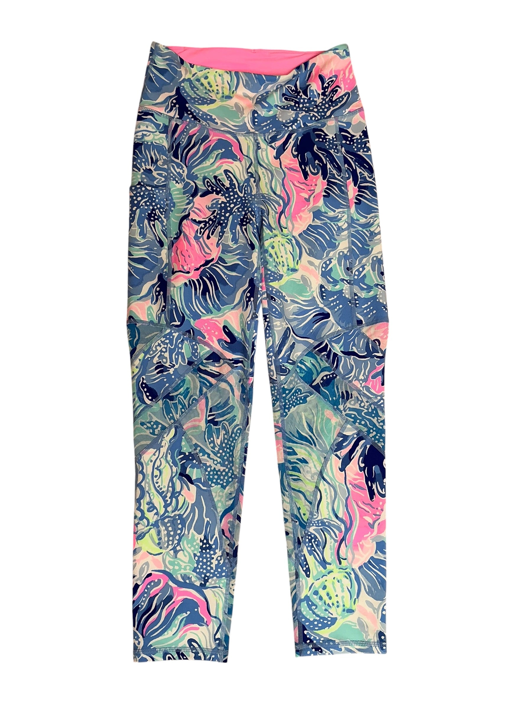 Lilly Pulitzer Luxletic Weekender High Rise Midi Legging Social Sunset Borealis Blue - Size S