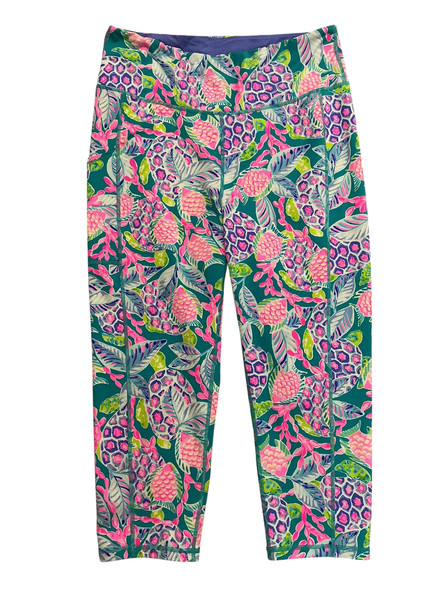 Lilly Pulitzer Weekender High Rise Crop Leggings Maldives Green Turtle Wave - Size XL