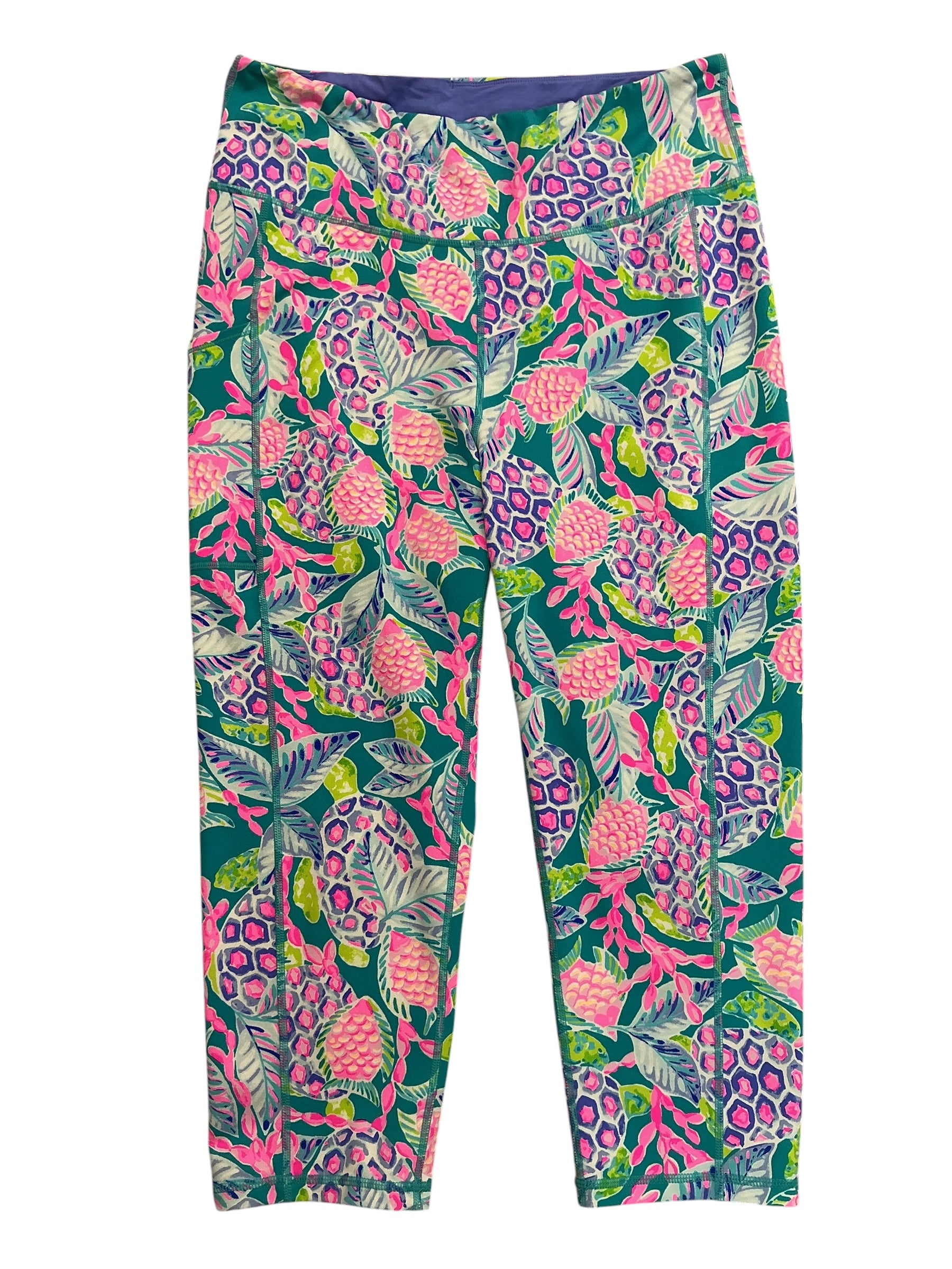 Lilly Pulitzer Weekender High Rise Crop Leggings Maldives Green Turtle Wave - Size XL