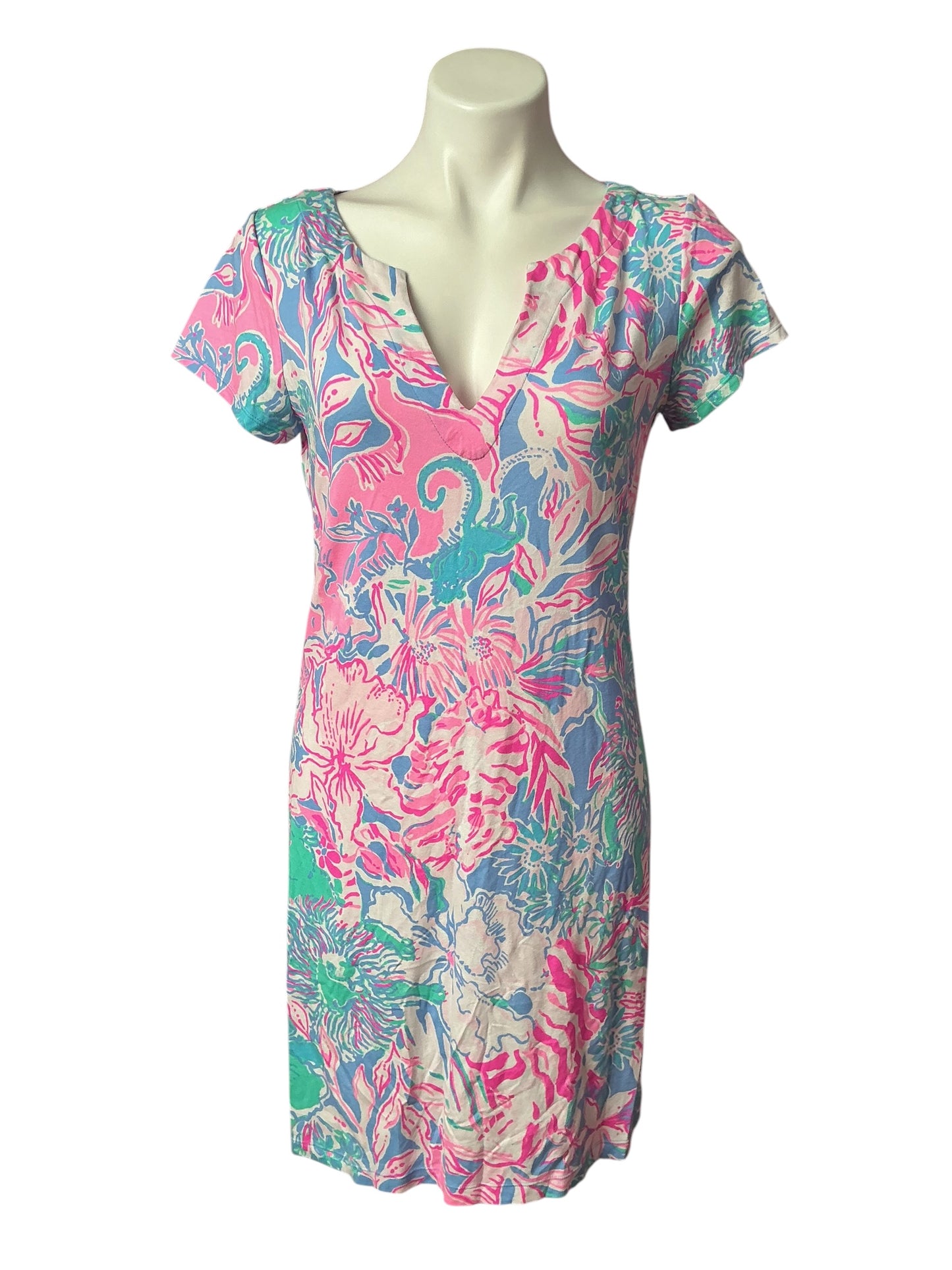 Lilly Pulitzer Sophiletta Short Sleeve Dress Blue Peri Viva La Lilly - Size M