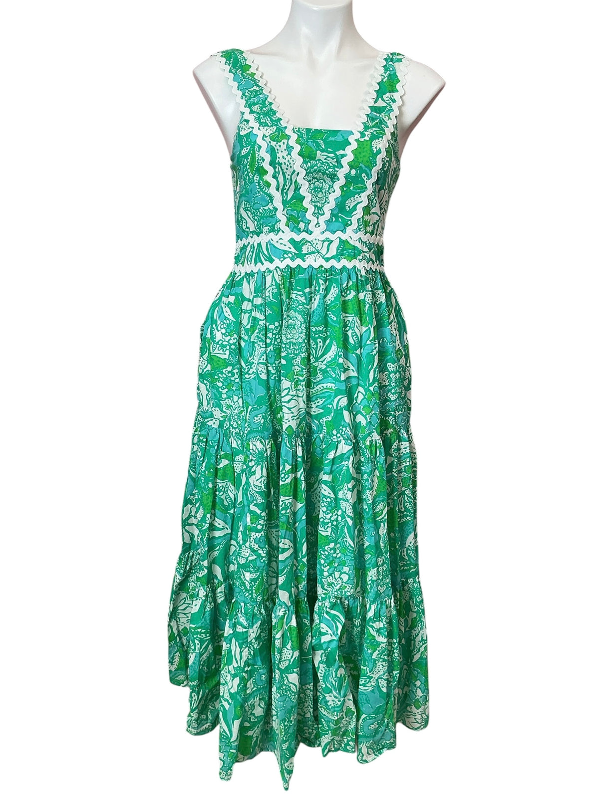 Lilly Pulitzer Pollie Cotton Midi Dress Botanical Green Safari Sangria - Size 4