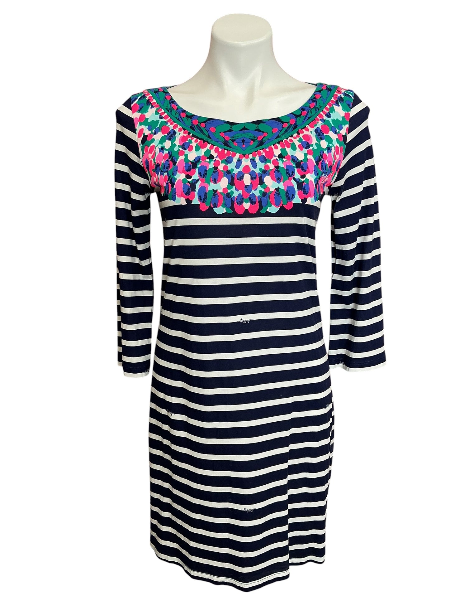 Lilly Pulitzer Bay Dress Bright Navy Island Medallion Stripe - Size S