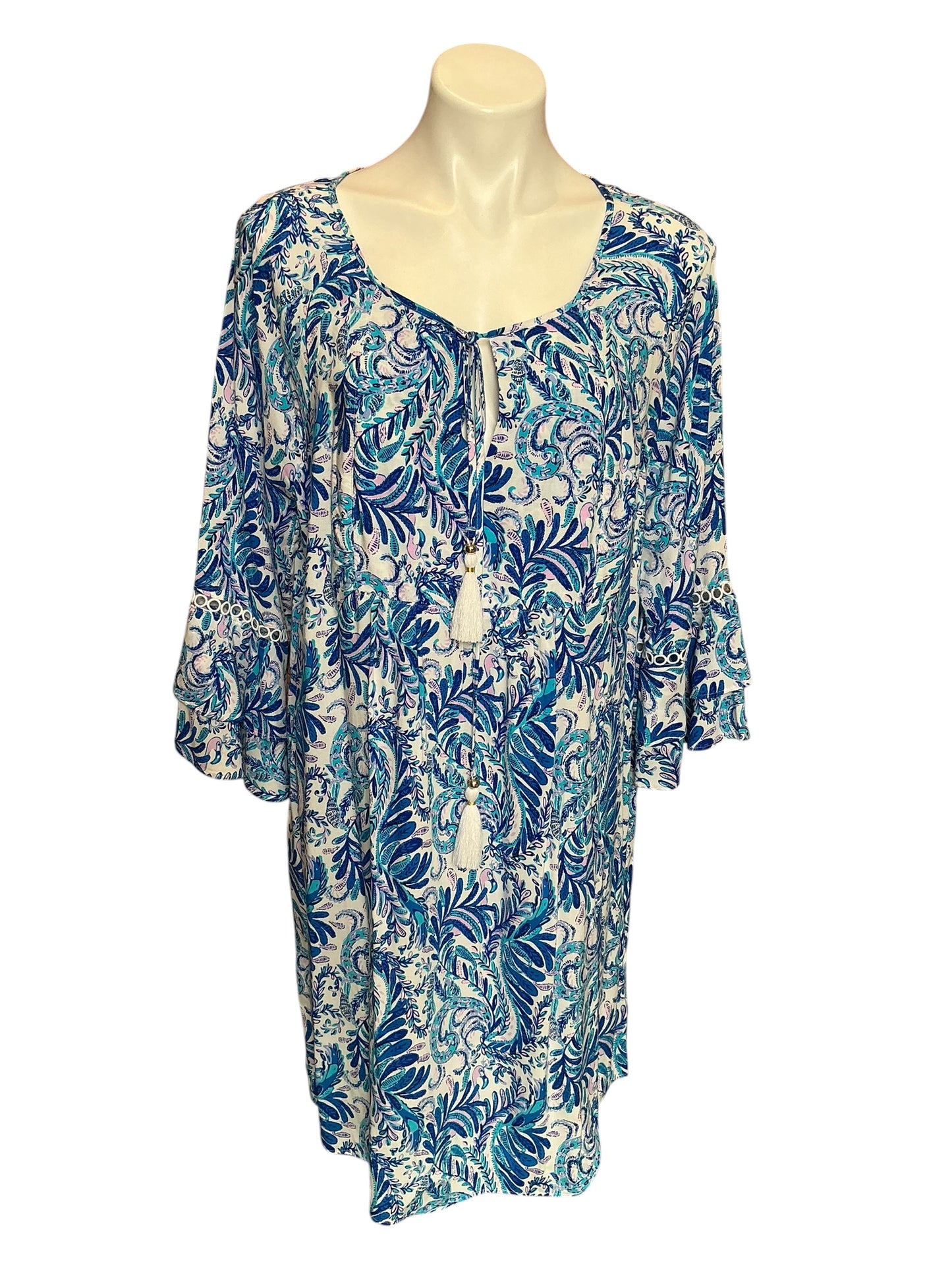 Lilly Pulitzer Azita Tunic Dress Baha Blue Bird Is The Word - Size XL