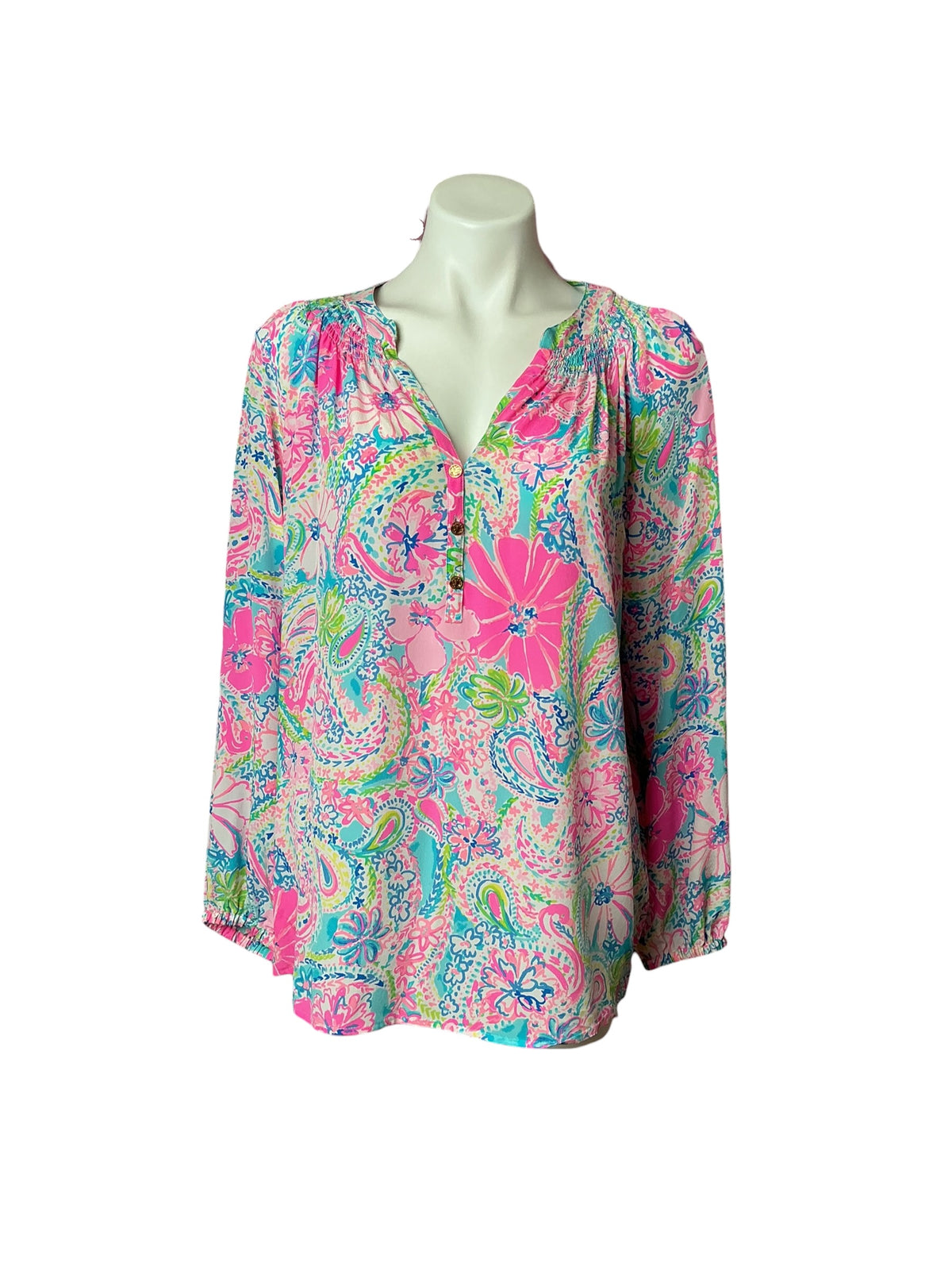 Lilly Pulitzer Elsa Silk Top Flock Full of Fun - Size L