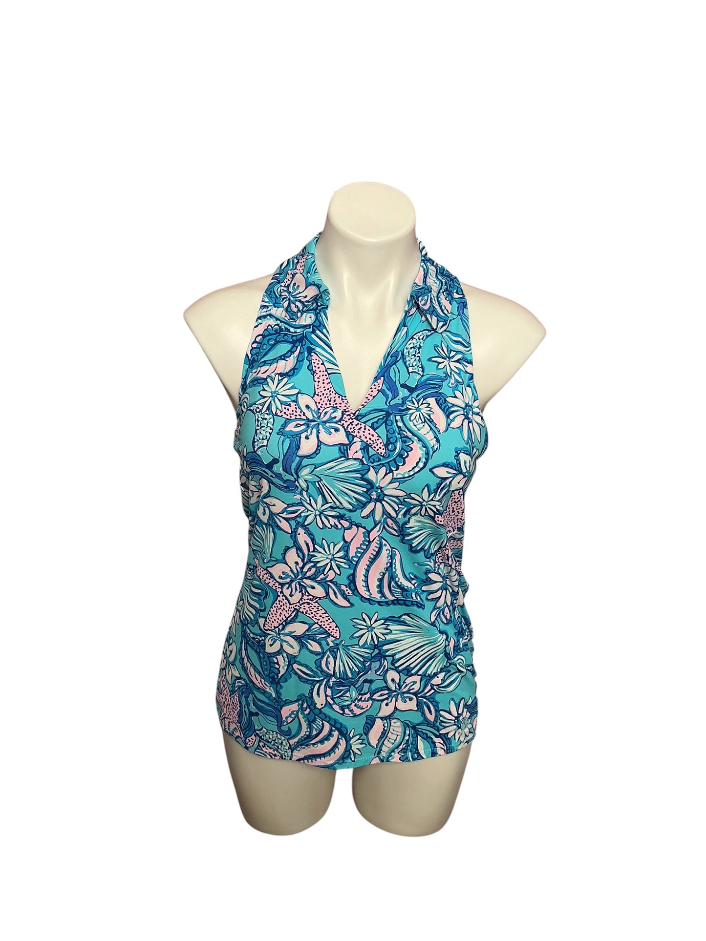 Lilly Pulitzer Lakelyn Bra Polo UPF 50+ Amalfi Blue Sound the Sirens - Size S