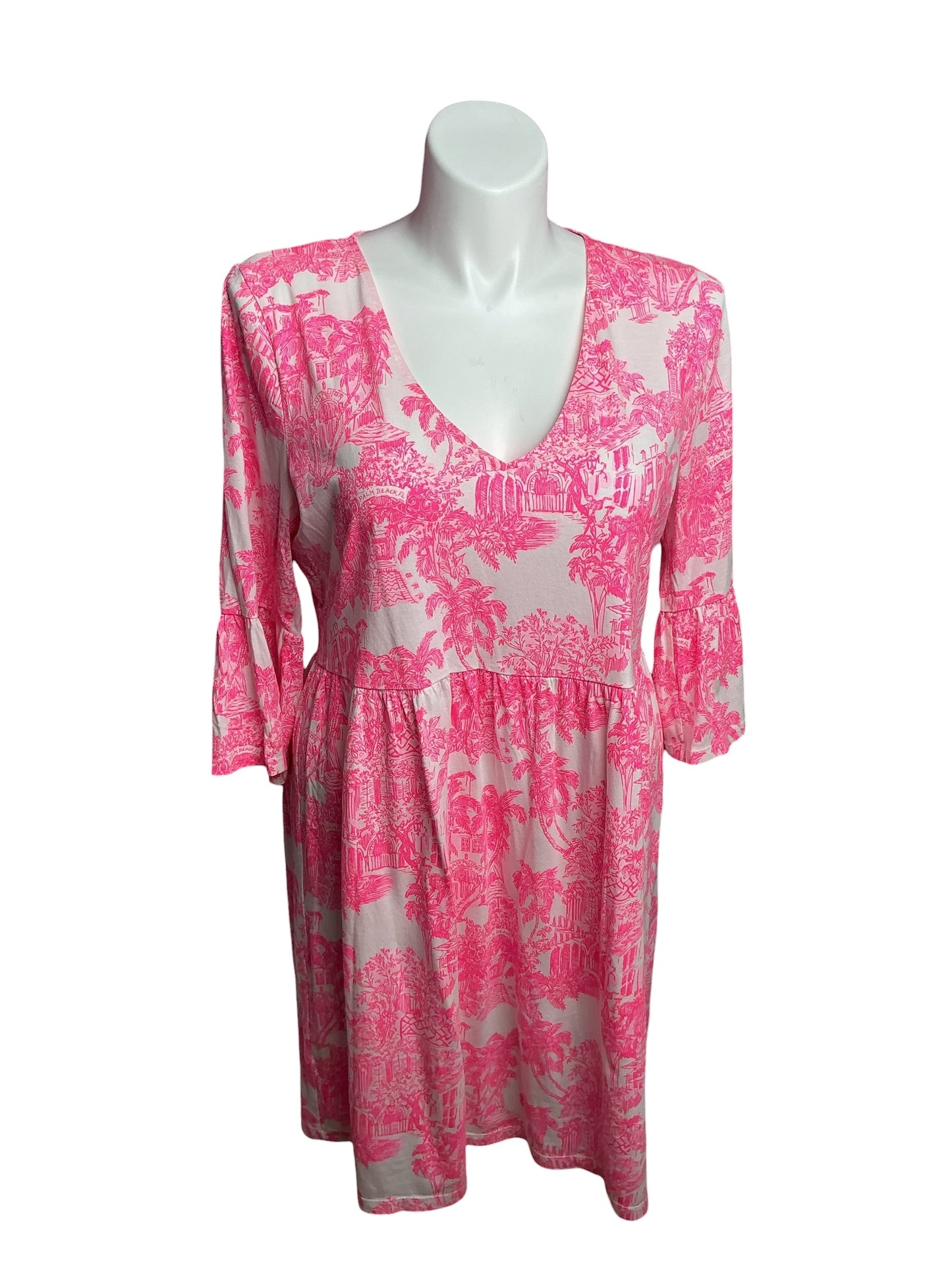 Lilly Pulitzer- Jannie V-Neck Cotton Dress Resort White PB Anniversary Toile Size XL