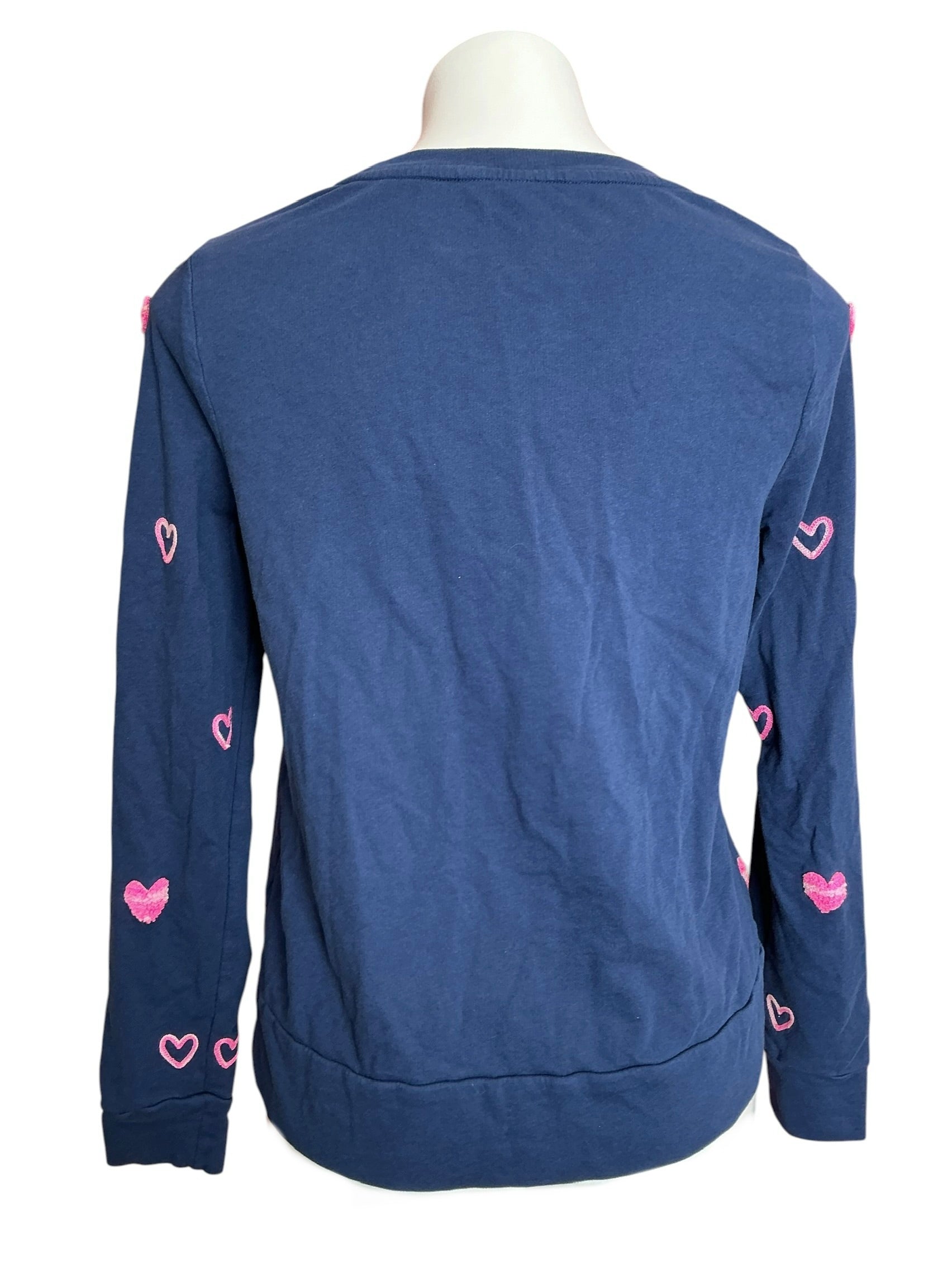 Lilly Pulitzer Rami Long Sleeve Sweatshirt High Tide Navy Wild Heart Chenille - Size S